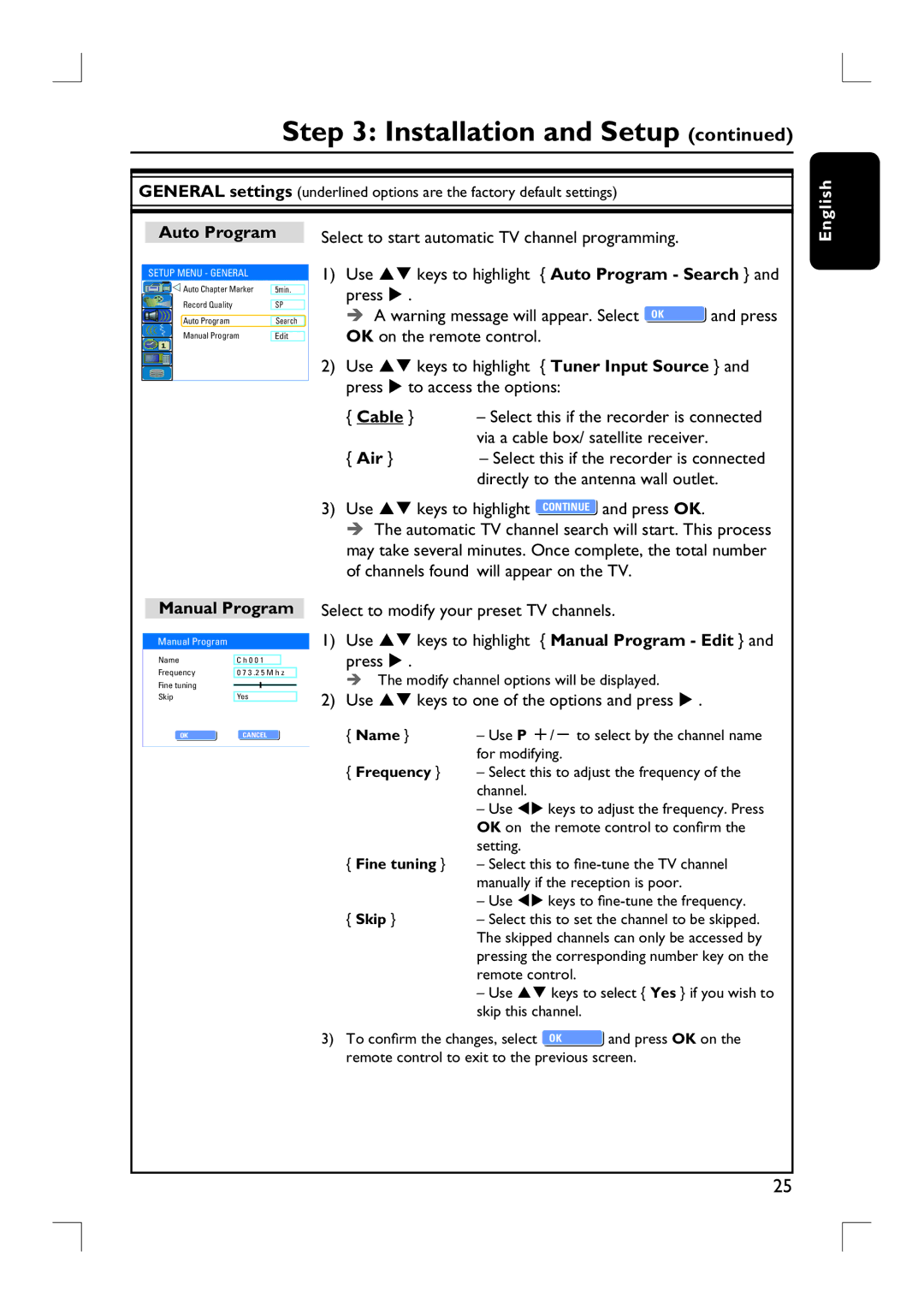 Philips DVDR3455H user manual Nglish, OK on the remote control 