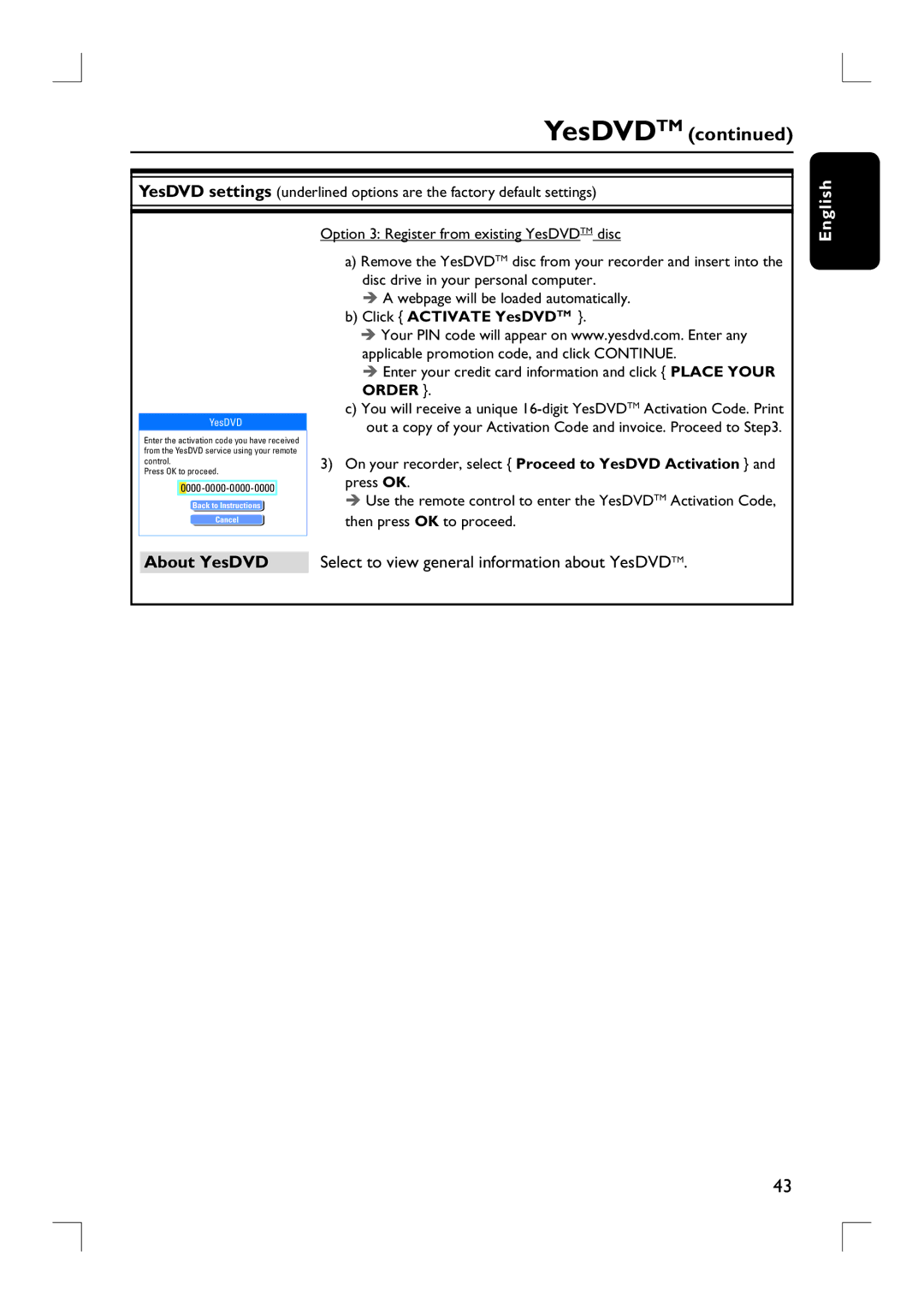 Philips DVDR3455H user manual Nglish, Click Activate YesDVDTM 