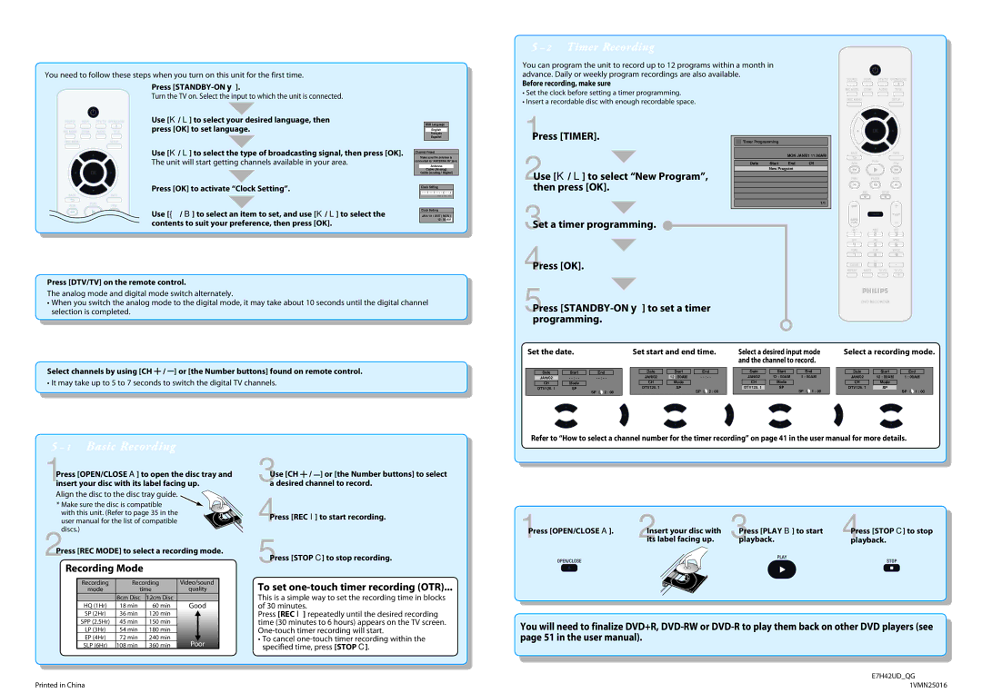 Philips DVDR3506/37 user manual Initial Setting, Switching Analog Mode / Digital Mode, 6Playback, Timer Recording 