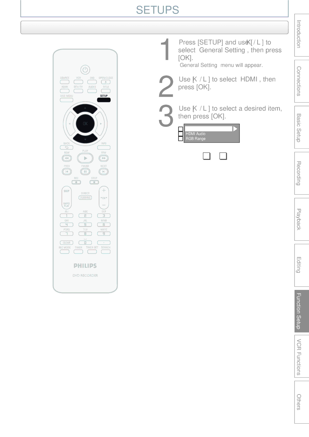 Philips DVDR3545V manual Hdmi 