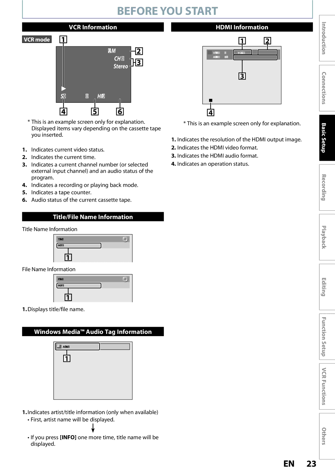 Philips DVDR3545V manual Title Name Information, File Name Information, Displays title/file name 