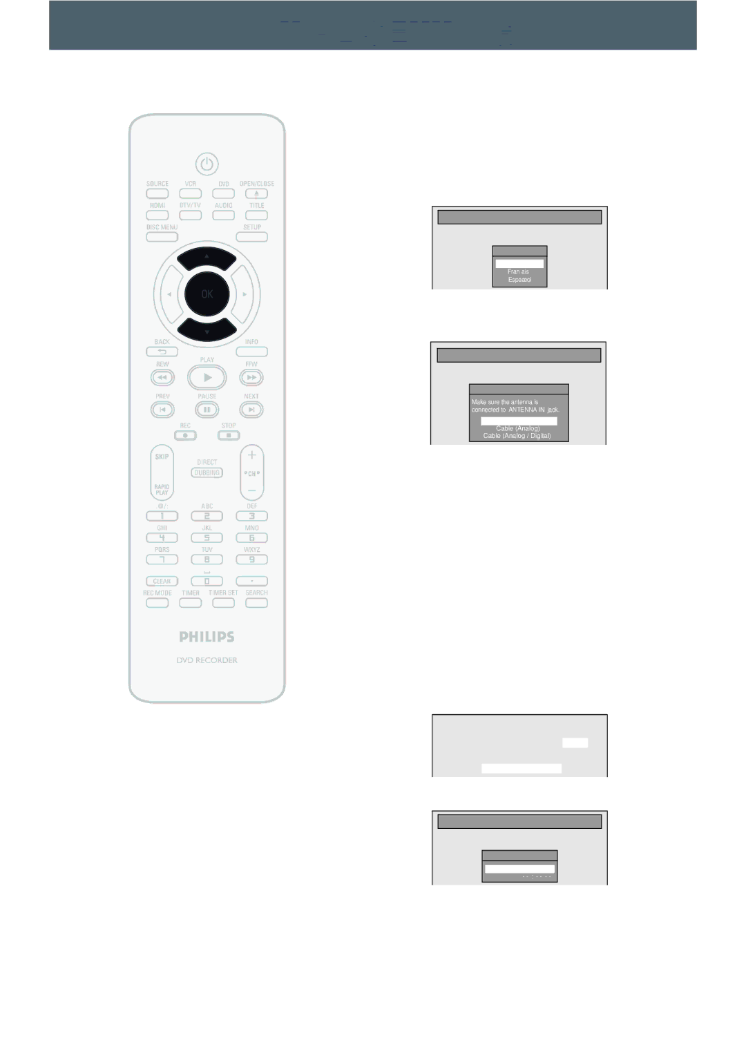 Philips DVDR3545V manual Initial Setting, Setting on, Press OK to activate Clock Setting 