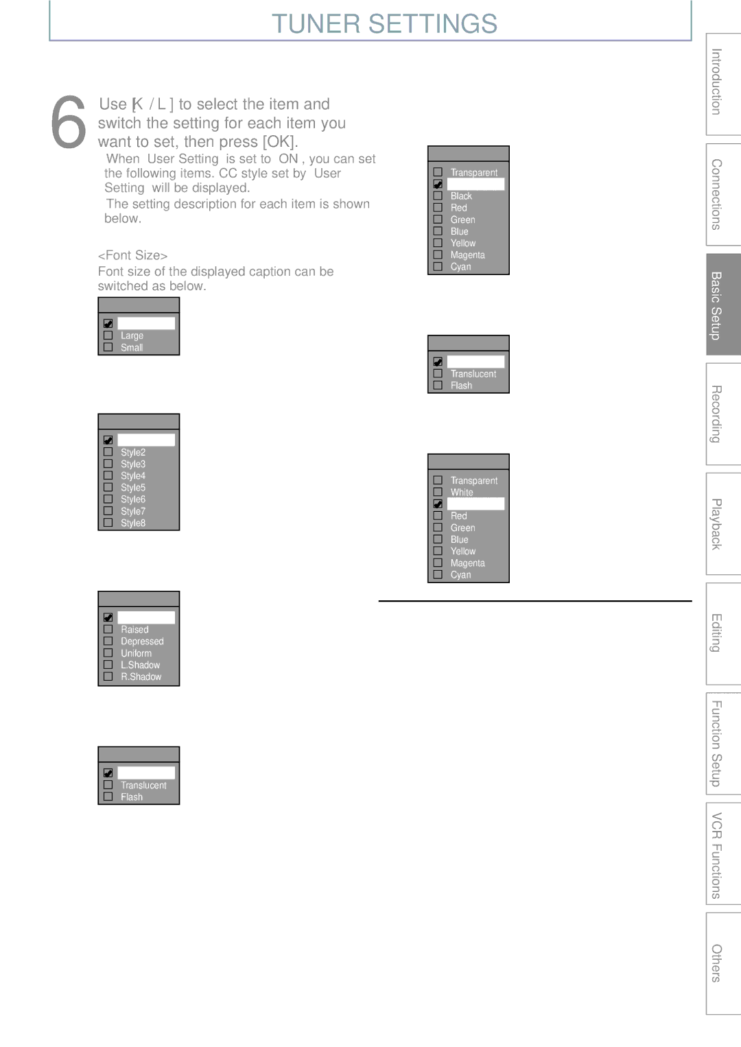 Philips DVDR3545V manual Use K / L to select the item, Switch the setting for each item you, Want to set, then press OK 