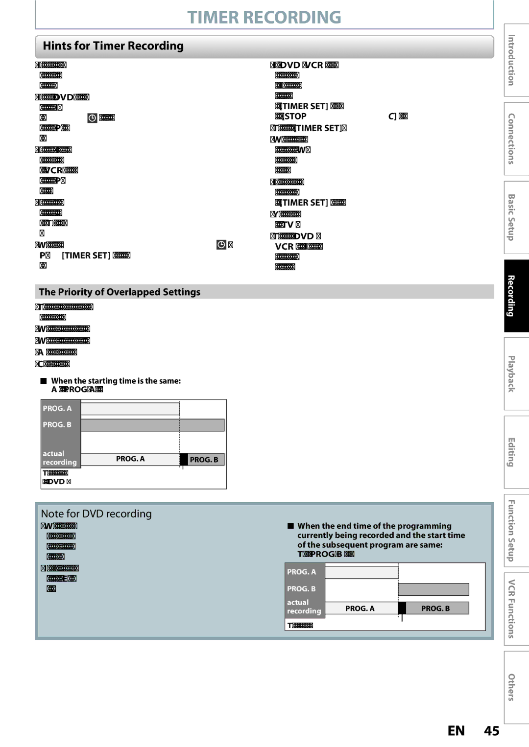 Philips DVDR3545V manual Hints for Timer Recording, Priority of Overlapped Settings, Recording Playback 