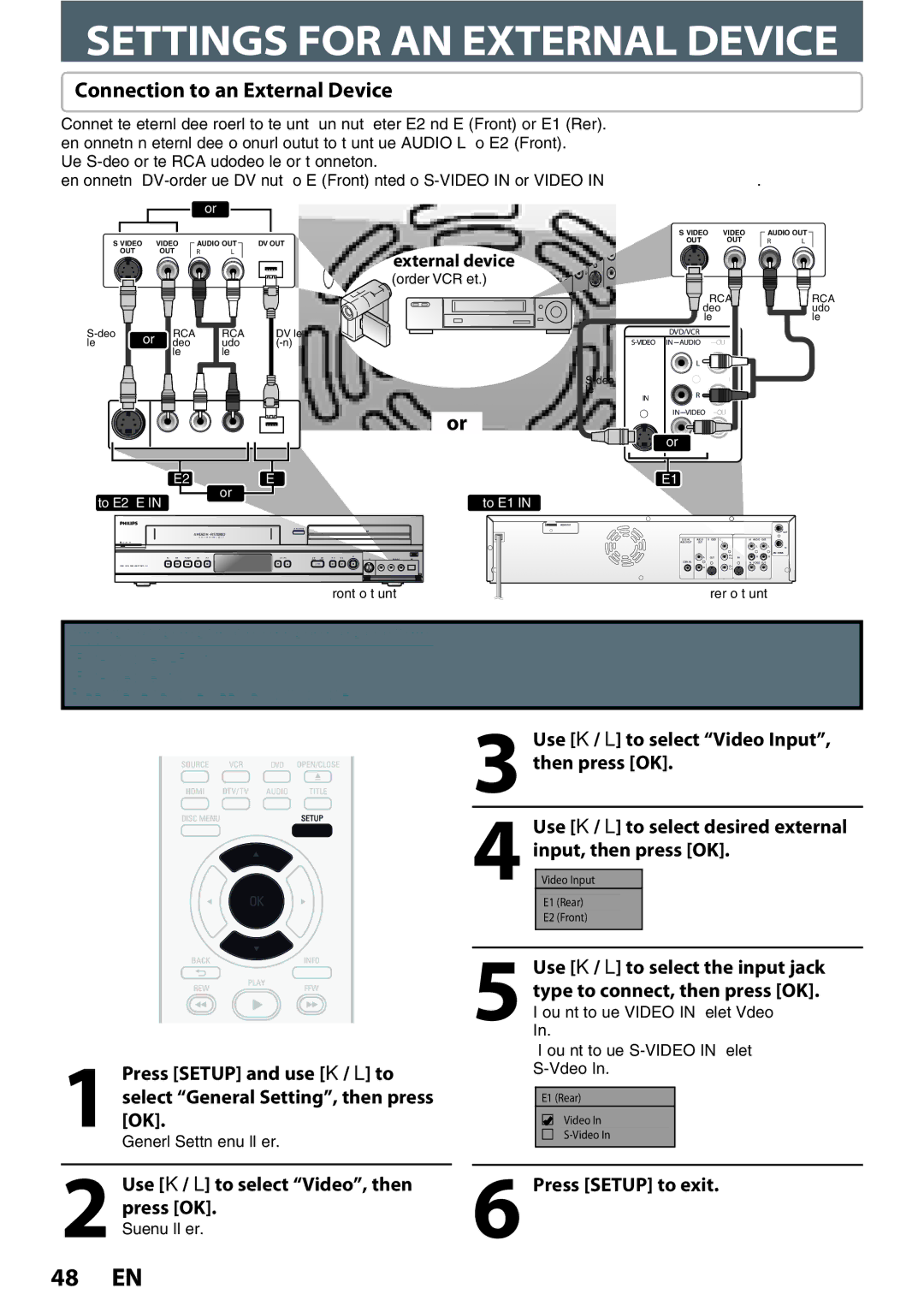 Philips DVDR3545V manual Settings for AN External Device, Connection to an External Device, External device 