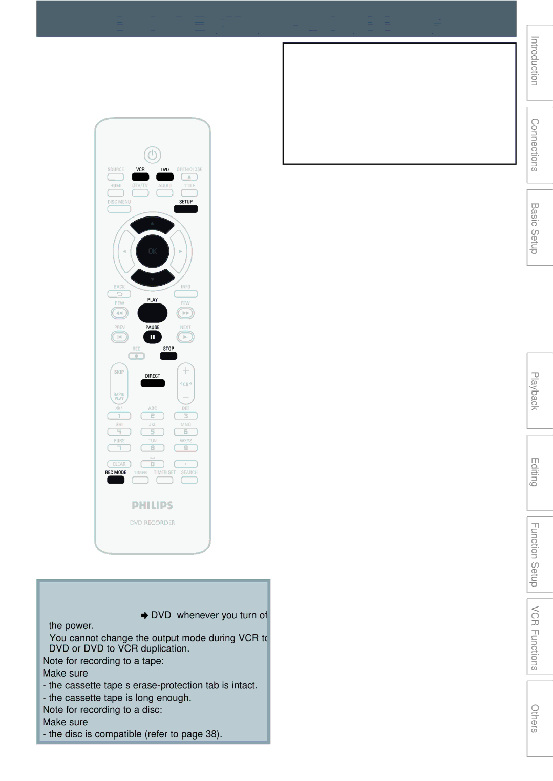 Philips DVDR3545V manual BI-DIRECTIONAL Dubbing, Use K / L to select Recording, then press OK 