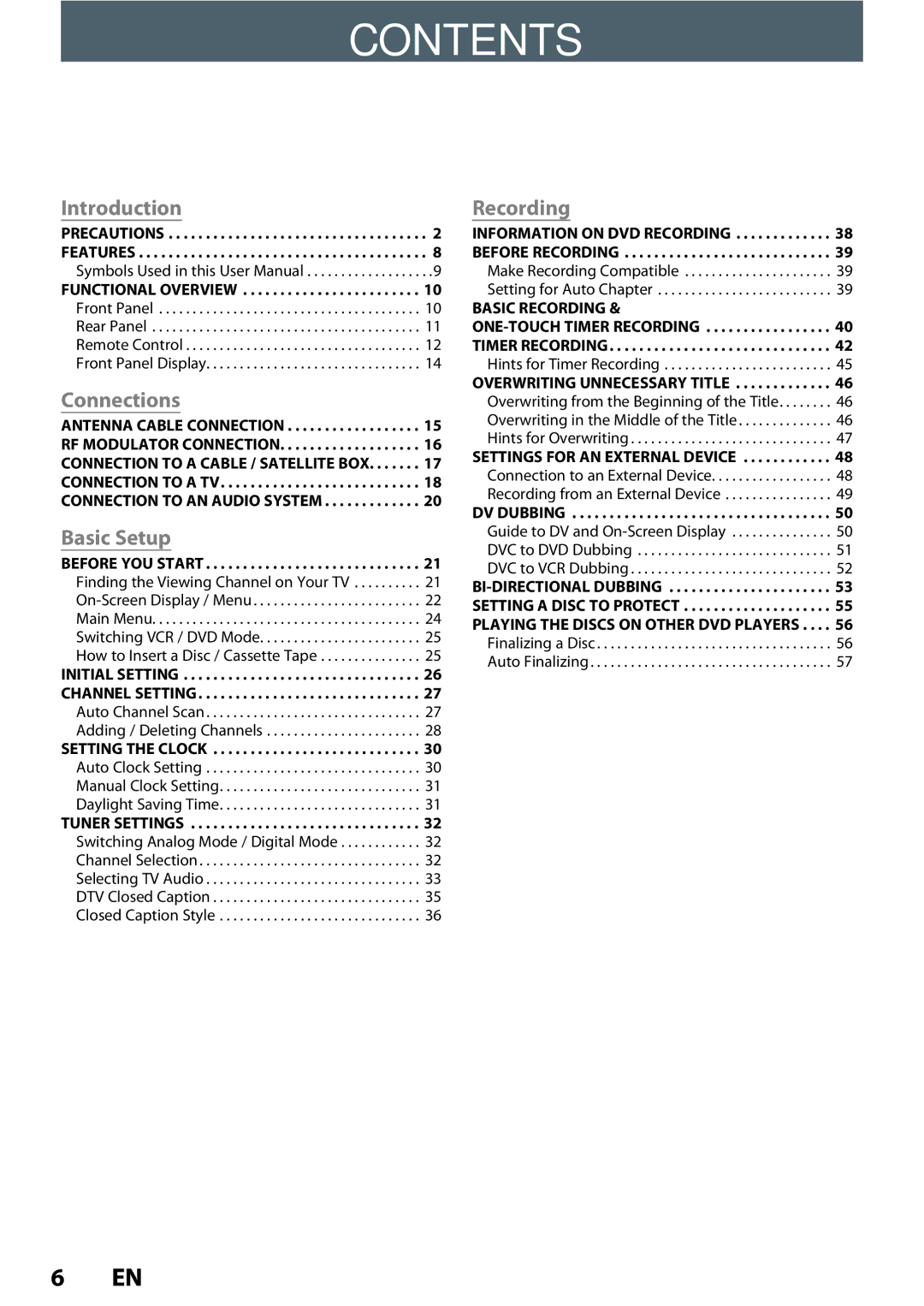 Philips DVDR3545V manual Contents 