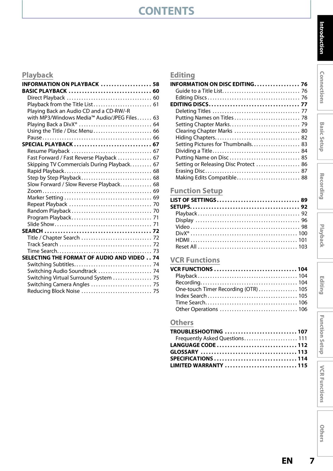 Philips DVDR3545V manual Contents 