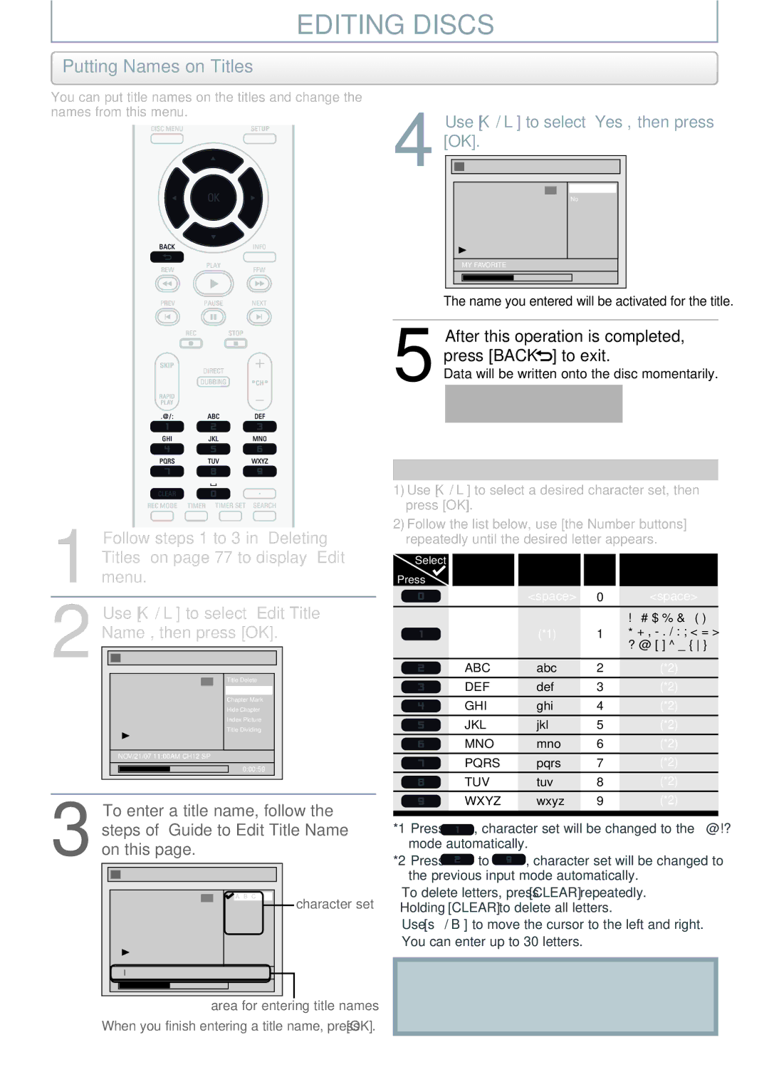 Philips DVDR3545V manual Editing Discs, Putting Names on Titles, After this operation is completed, press Back to exit 