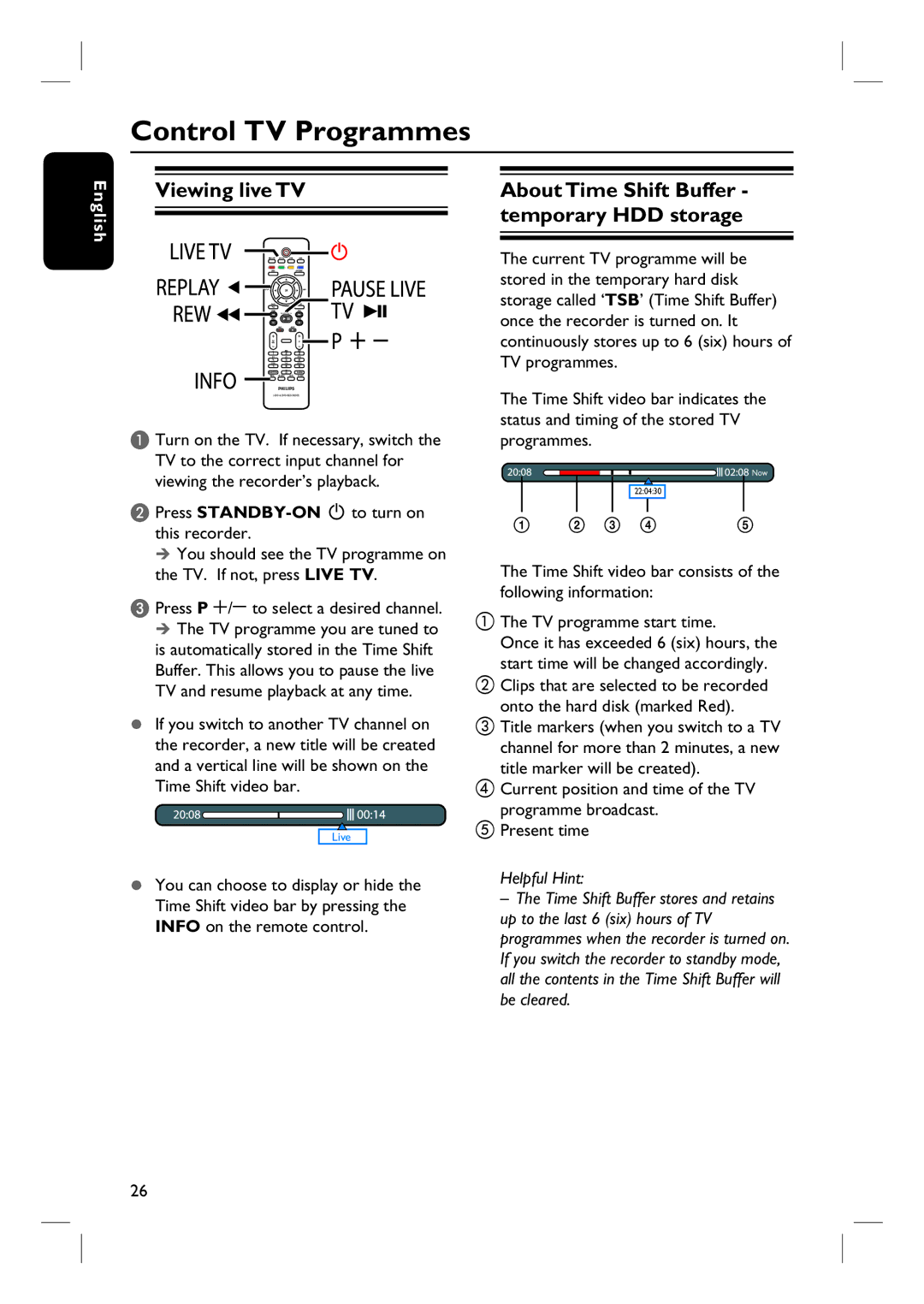 Philips DVDR3570H58 user manual Control TV Programmes 