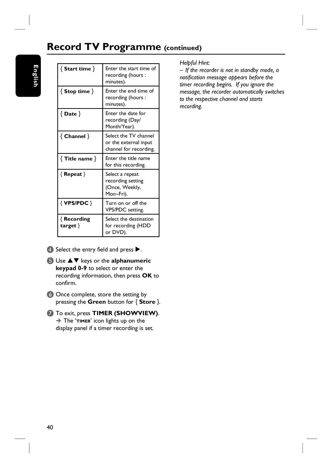 Philips DVDR3570H58 user manual Vps/Pdc 