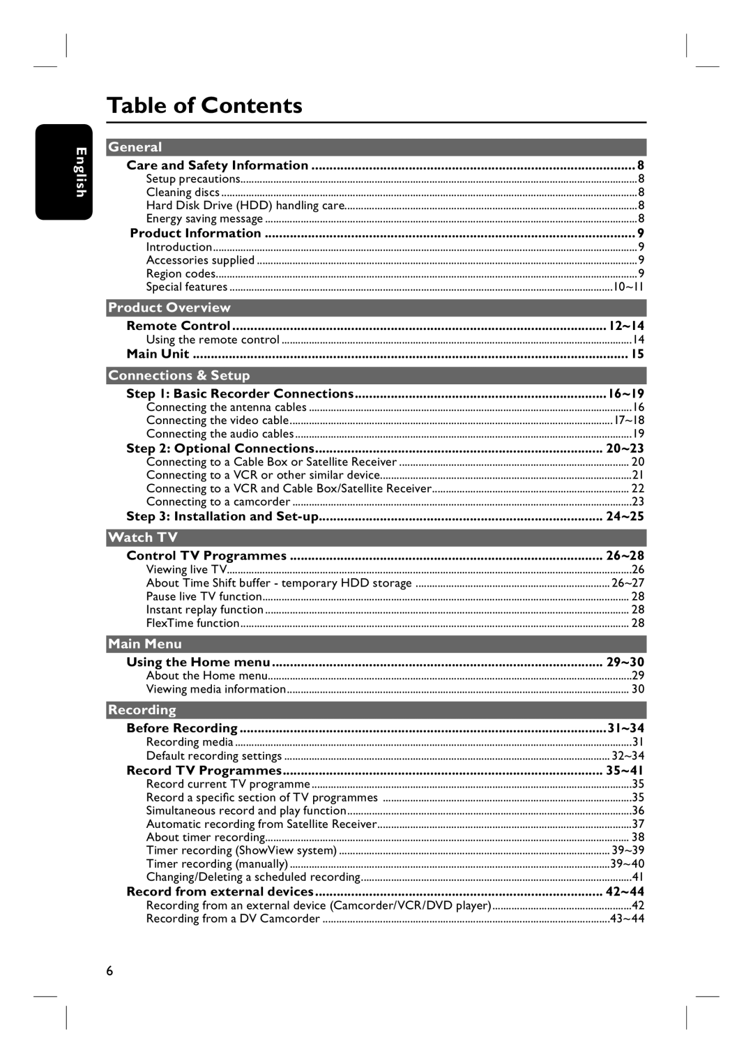 Philips DVDR3570H58 user manual Table of Contents 