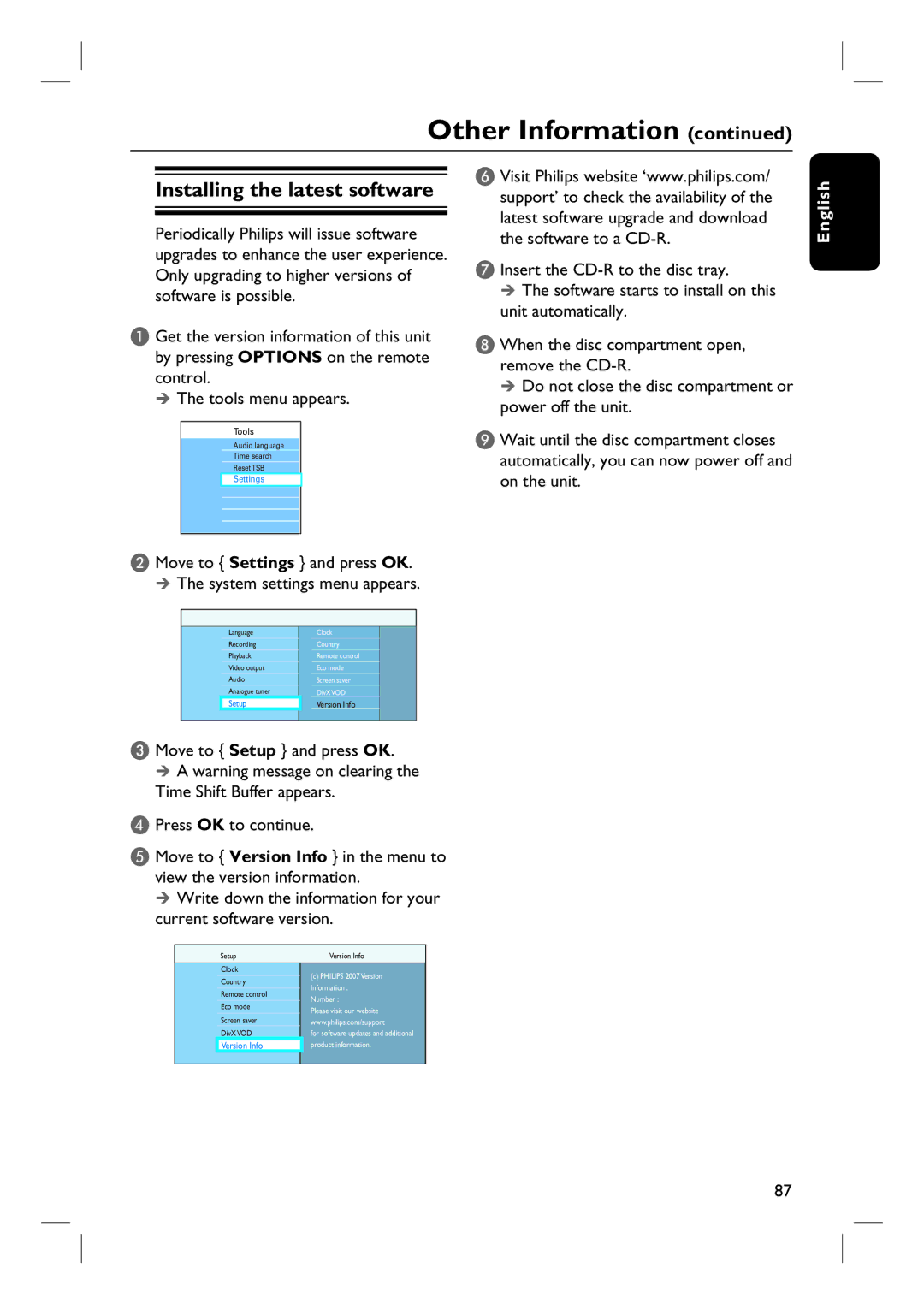 Philips DVDR3570H58 user manual Installing the latest software 