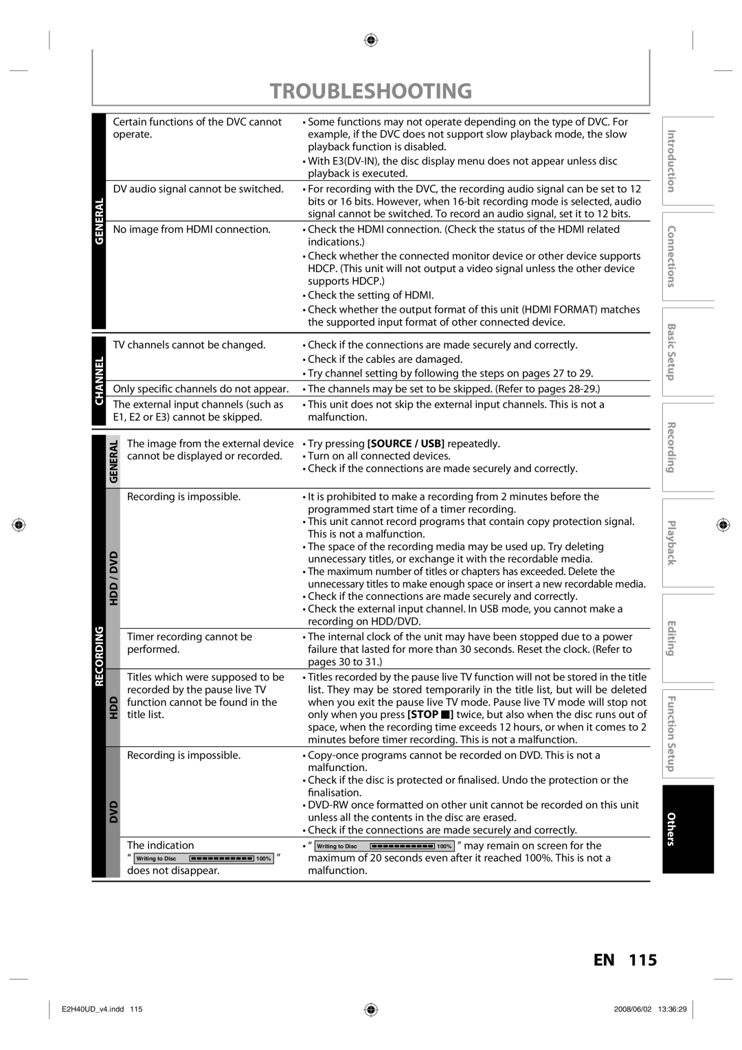 Philips DVDR3575H/37 manual Troubleshooting 