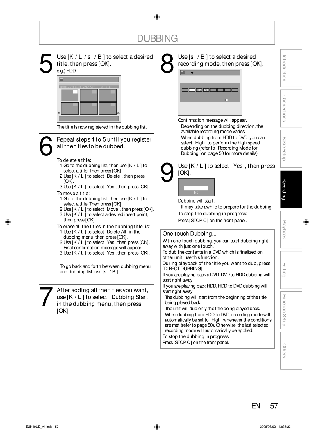 Philips DVDR3575H/37 manual Use s / B to select a desired, Mode, then press OK, Use K / L to select Yes, then press 