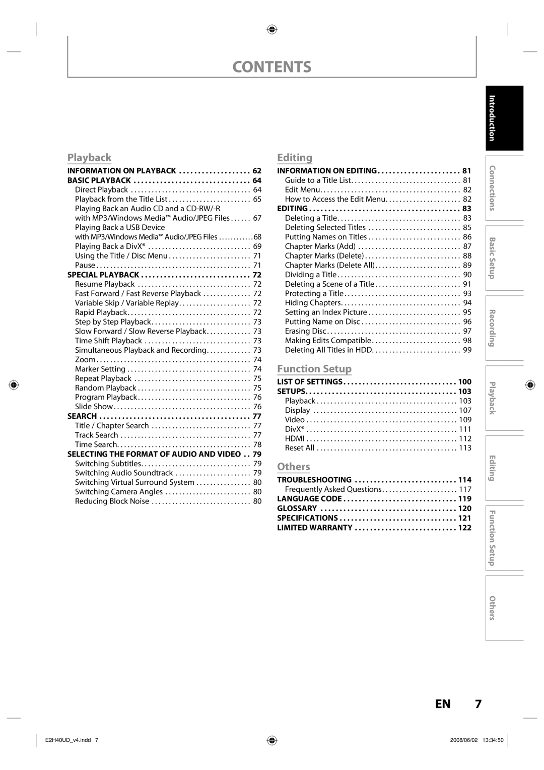 Philips DVDR3575H/37 manual Contents 