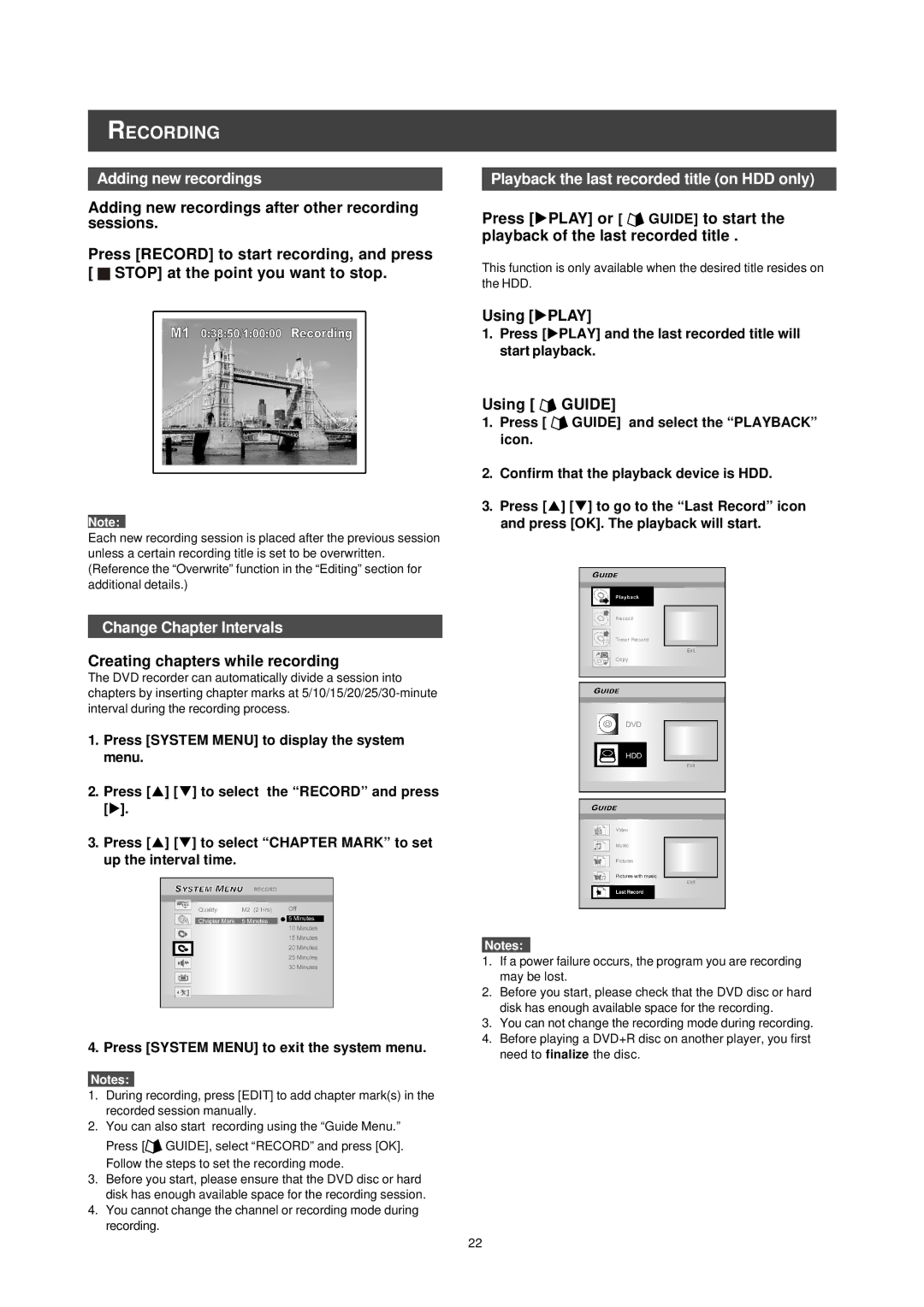 Philips DVDR520H/75 important safety instructions Adding new recordings, Using uPLAY, Using Guide, Change Chapter Intervals 