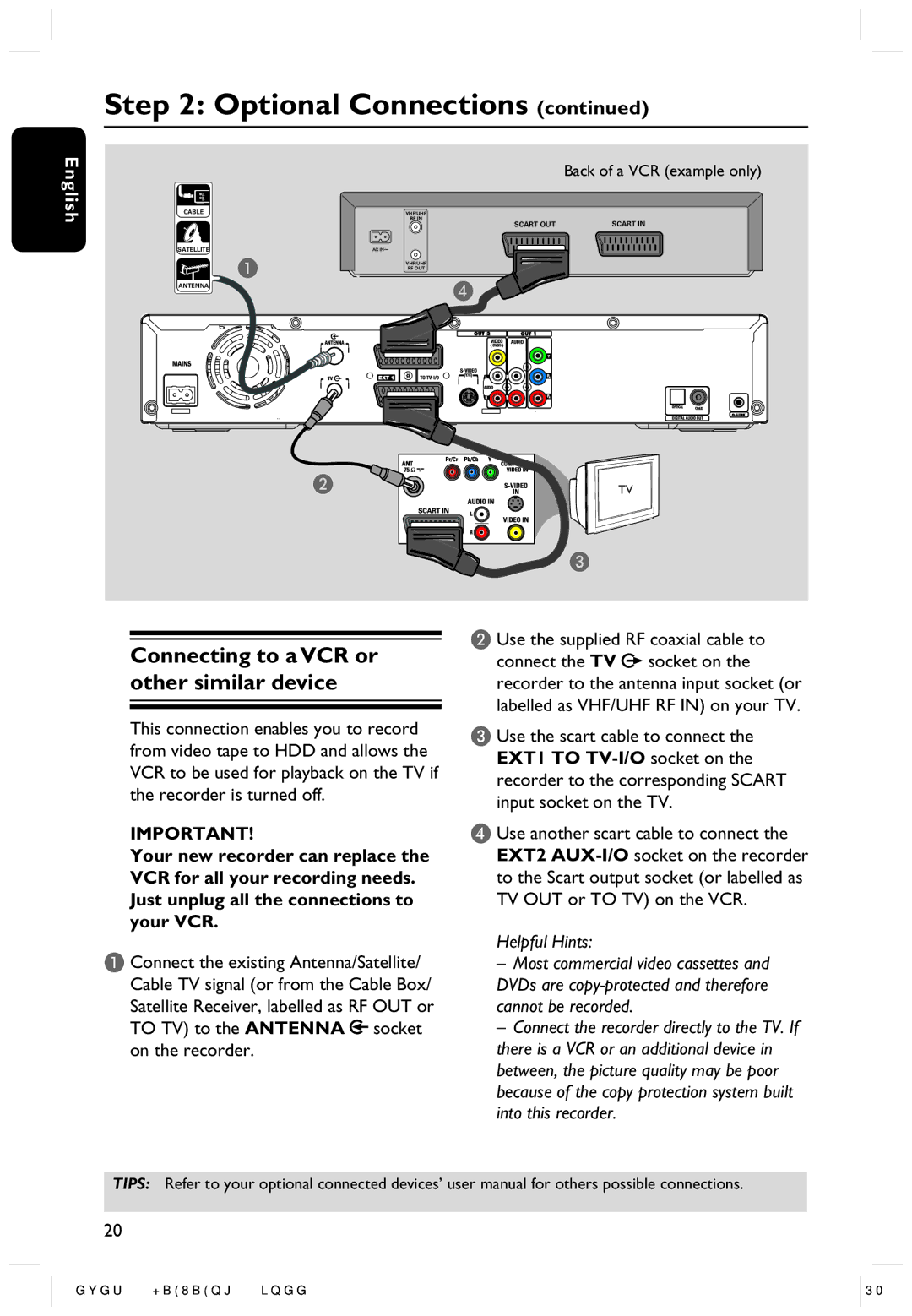 Philips DVDR5350H user manual Connecting to a VCR or other similar device, Back of a VCR example only 