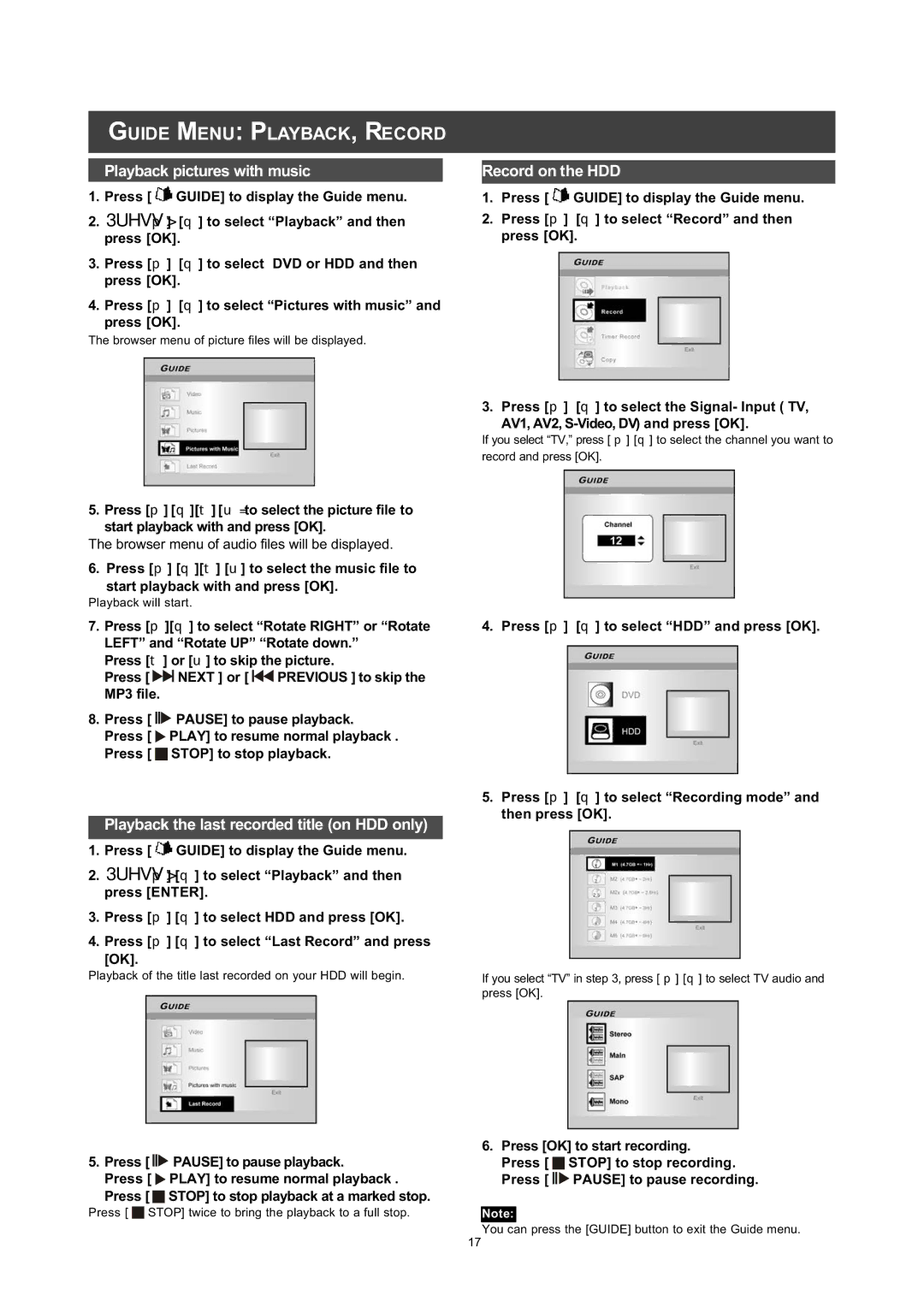 Philips DVDR560H 018 3/$%$&. 5&25, 3OD\EDFNSLFWXUHVZLWKPXVLF, 5HFRUG RQ WKH +, VWDUWSOD\EDFNZLWKDQGSUHVV2.@ 