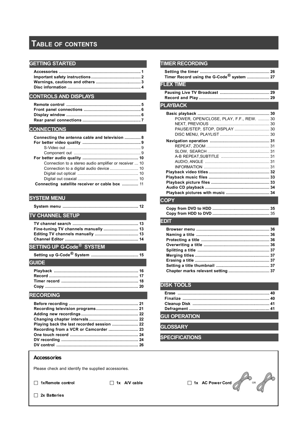 Philips DVDR560H user manual $%/ 2 &217176, $Ffhvvrulhv, 5HPRWH Frqwuro,  %Dwwhulhv 