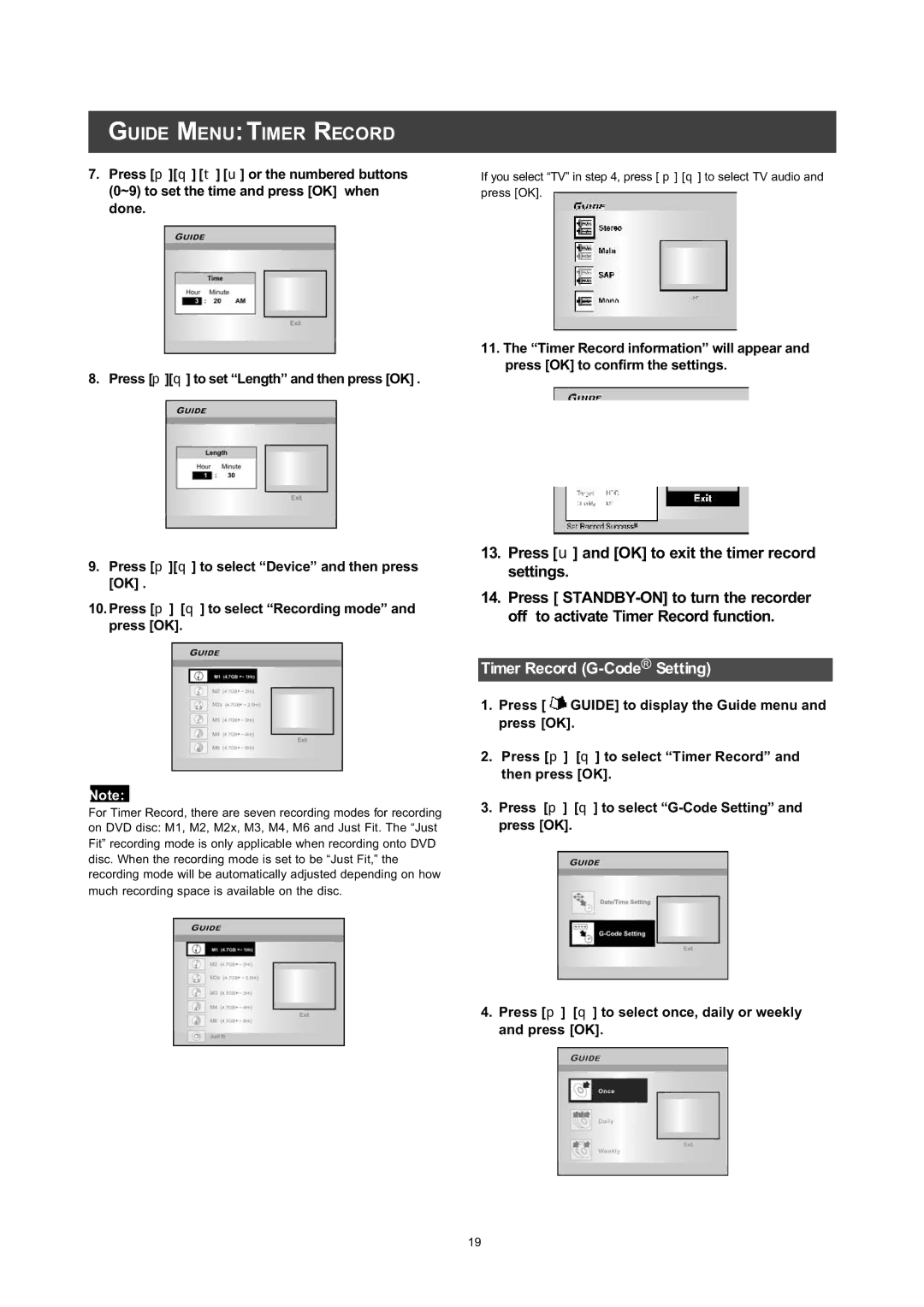 Philips DVDR560H user manual 0187,05 5&25, Vhwwlqjv, 7LPHU 5HFRUG *&RGHŠ 6HWWLQJ 