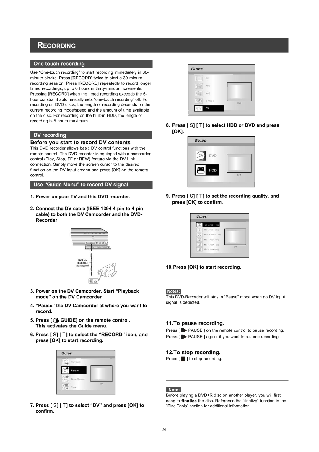 Philips DVDR560H user manual 2QHWRXFKUHFRUGLQJ, Uhfruglqj, 8VH³*XLGH0HQX´WRUHFRUG9VLJQDO, 7RSDXVHUHFRUGLQJ 