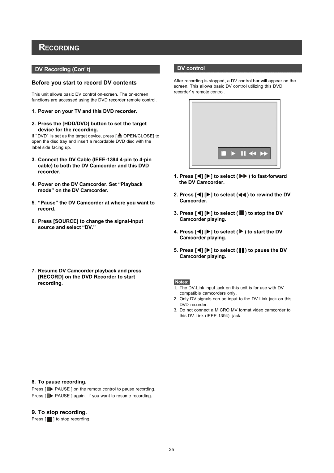 Philips DVDR560H user manual 5HFRUGLQJ&RQ¶ W,  7RVWRSUHFRUGLQJ, Frqwuro, Uhfrughu, WKH9&DPFRUGHU 