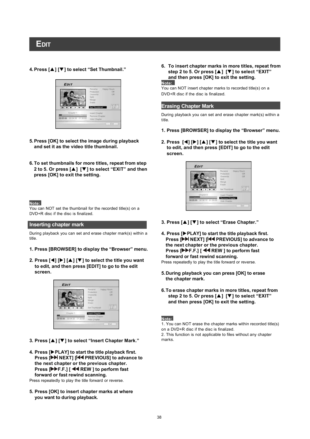 Philips DVDR560H user manual QvhuwlqjFkdswhuPdun, UDVLQJ&KDSWHU0DUN, SUHVV2.@WRHLWWKHVHWWLQJ 