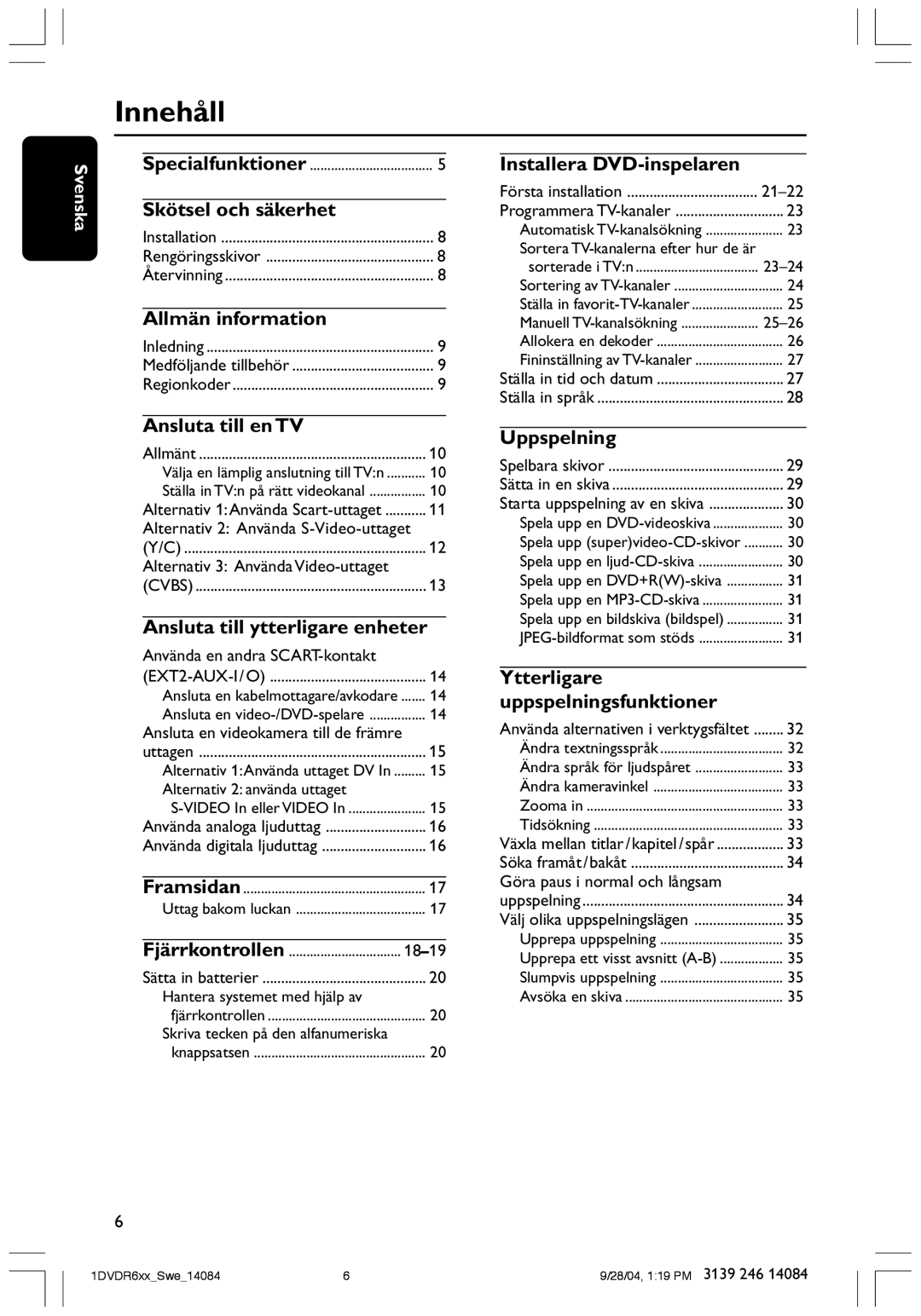 Philips DVDR610 user manual Innehåll 