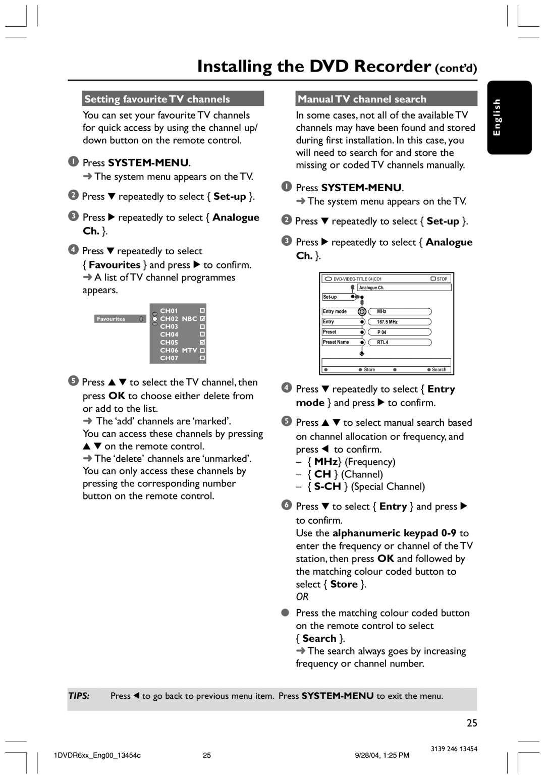 Philips DVDR612/97 user manual Setting favourite TV channels, Search 