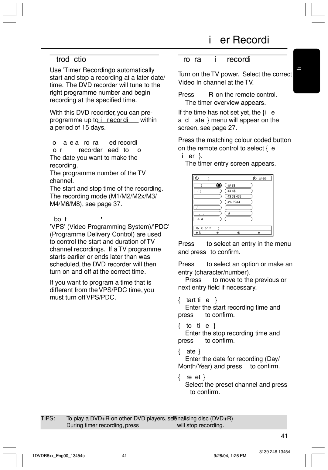 Philips DVDR612/97 user manual Timer Recording 