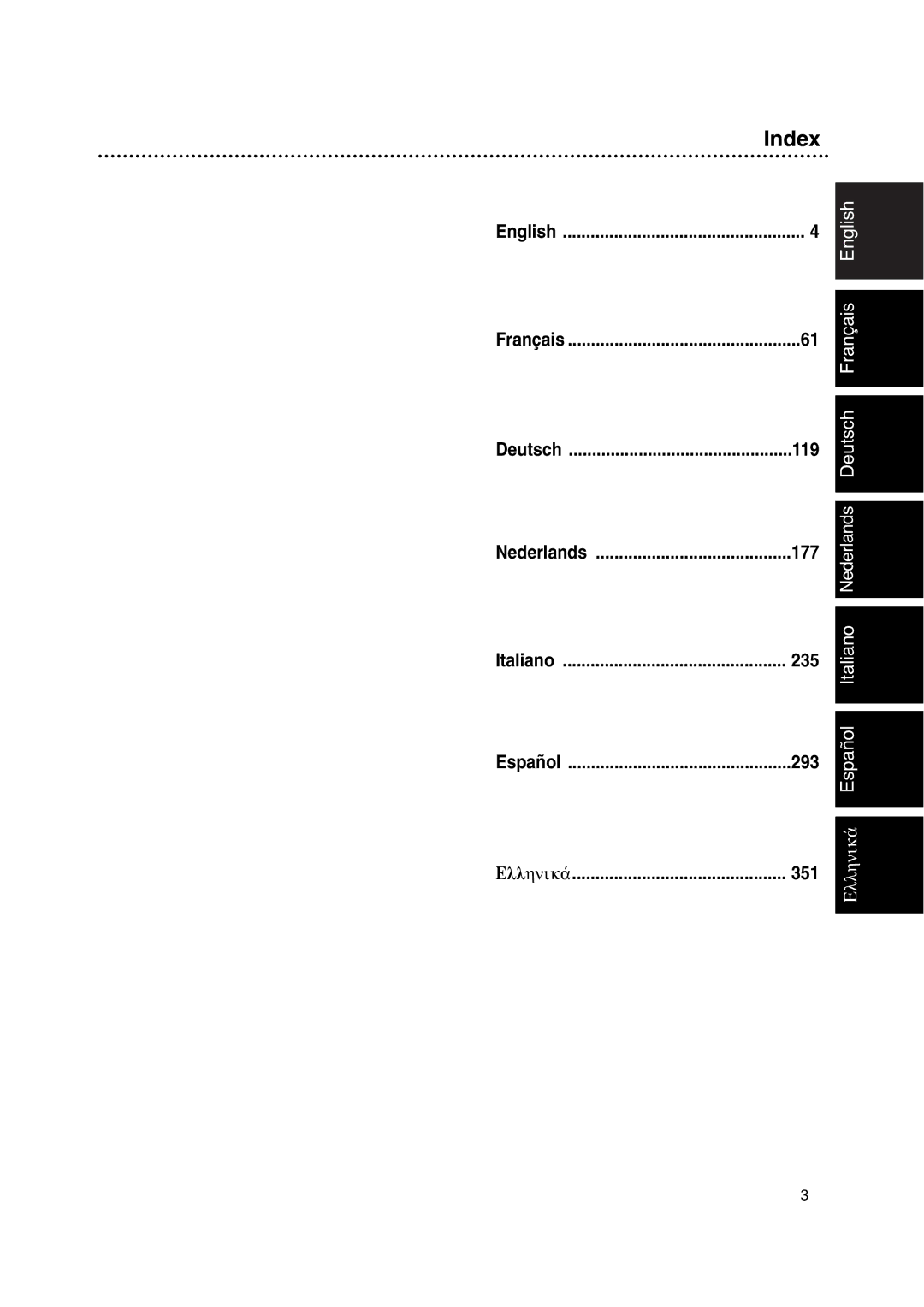 Philips DVDR630VR owner manual Index, Italiano, 119, English Français 