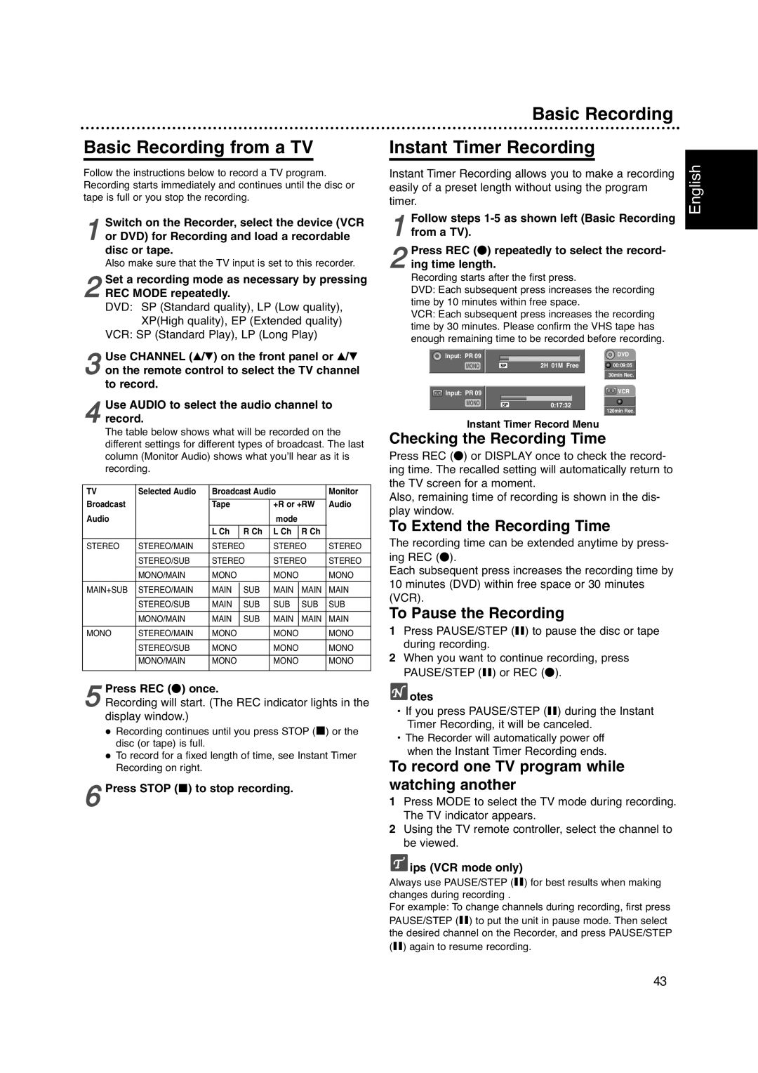 Philips DVDR630VR owner manual Basic Recording from a TV, Basic Recording Instant Timer Recording 