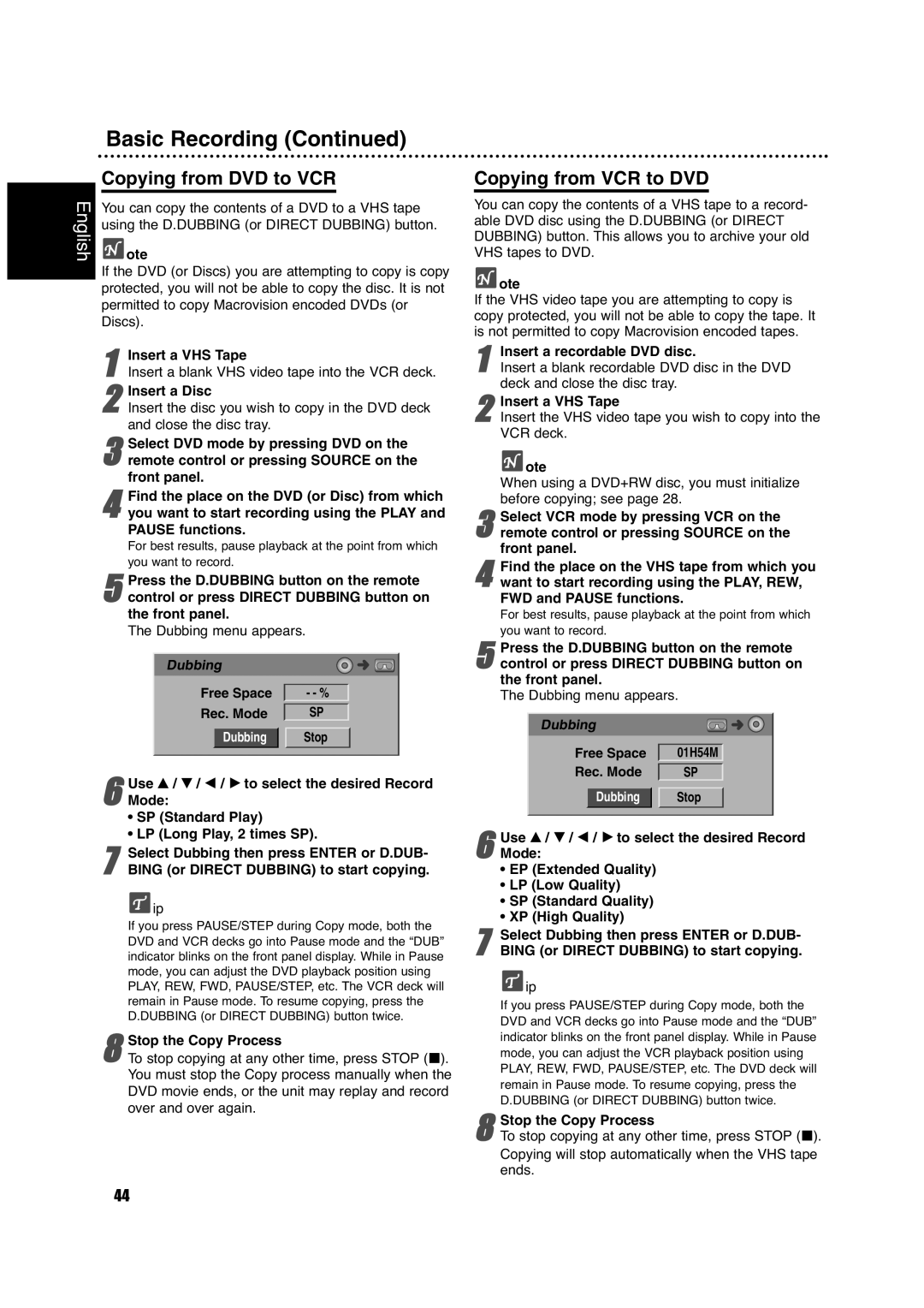 Philips DVDR630VR owner manual Basic Recording, Copying from DVD to VCR, Copying from VCR to DVD 