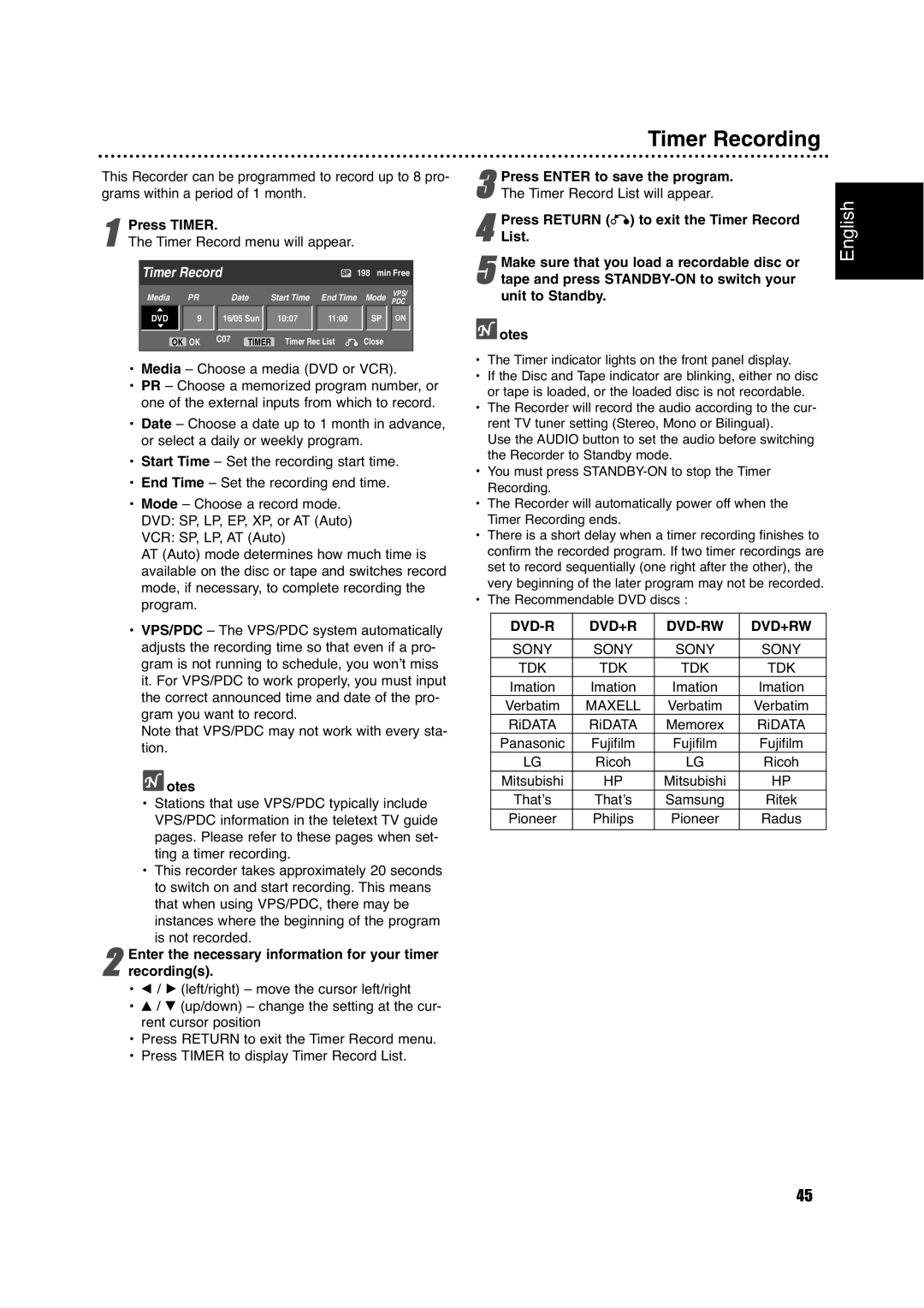 Philips DVDR630VR owner manual Timer Recording 