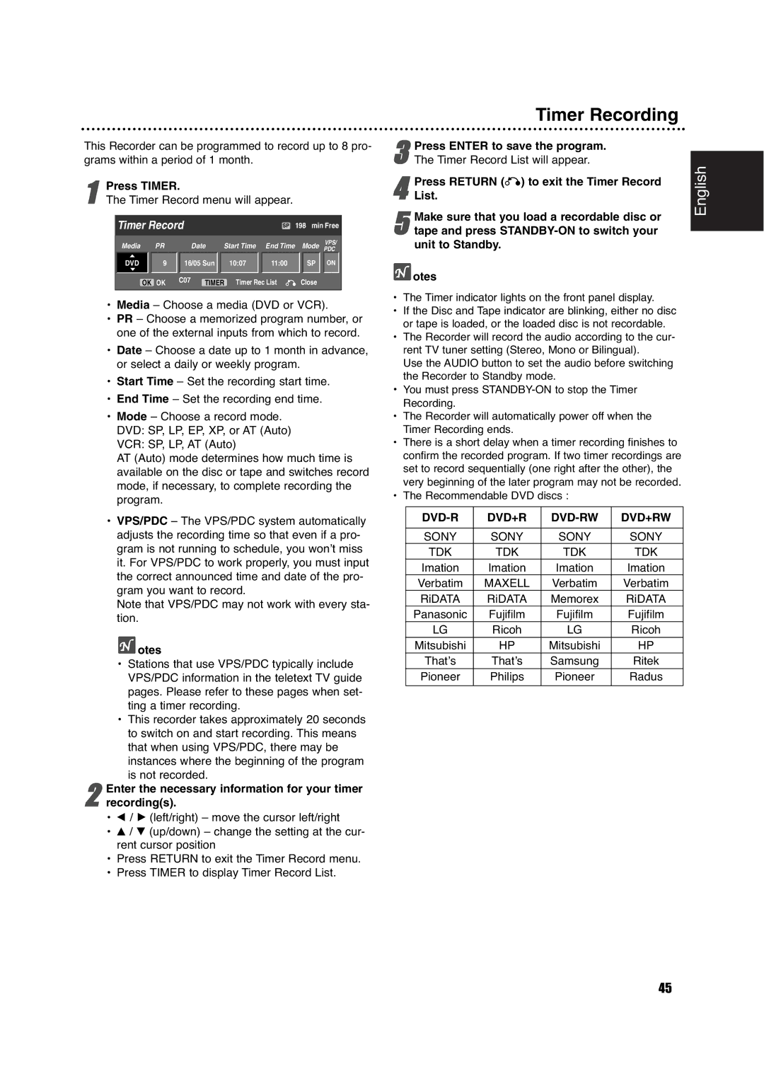 Philips DVDR630VR owner manual Timer Recording 