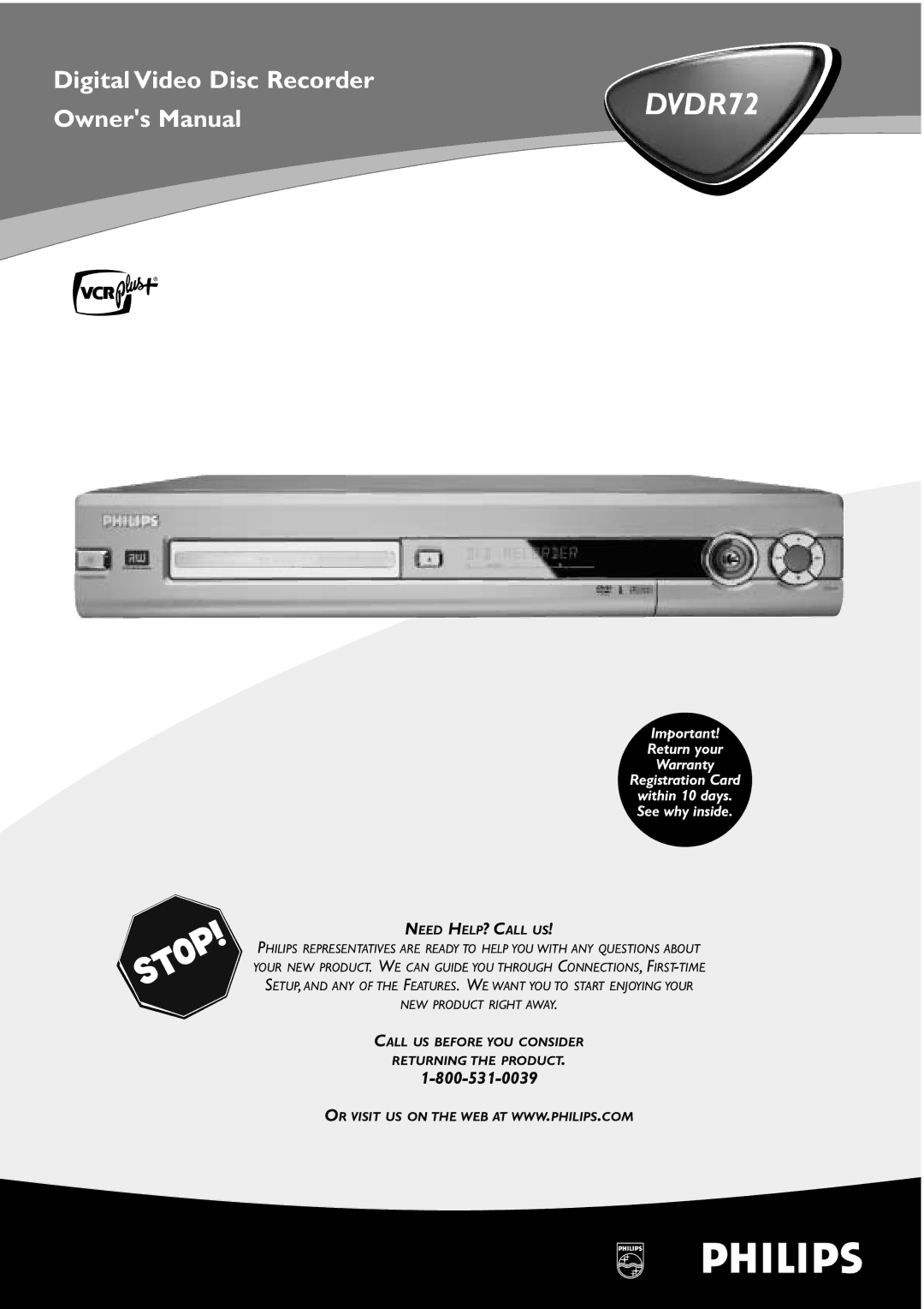 Philips DVDR72 owner manual 