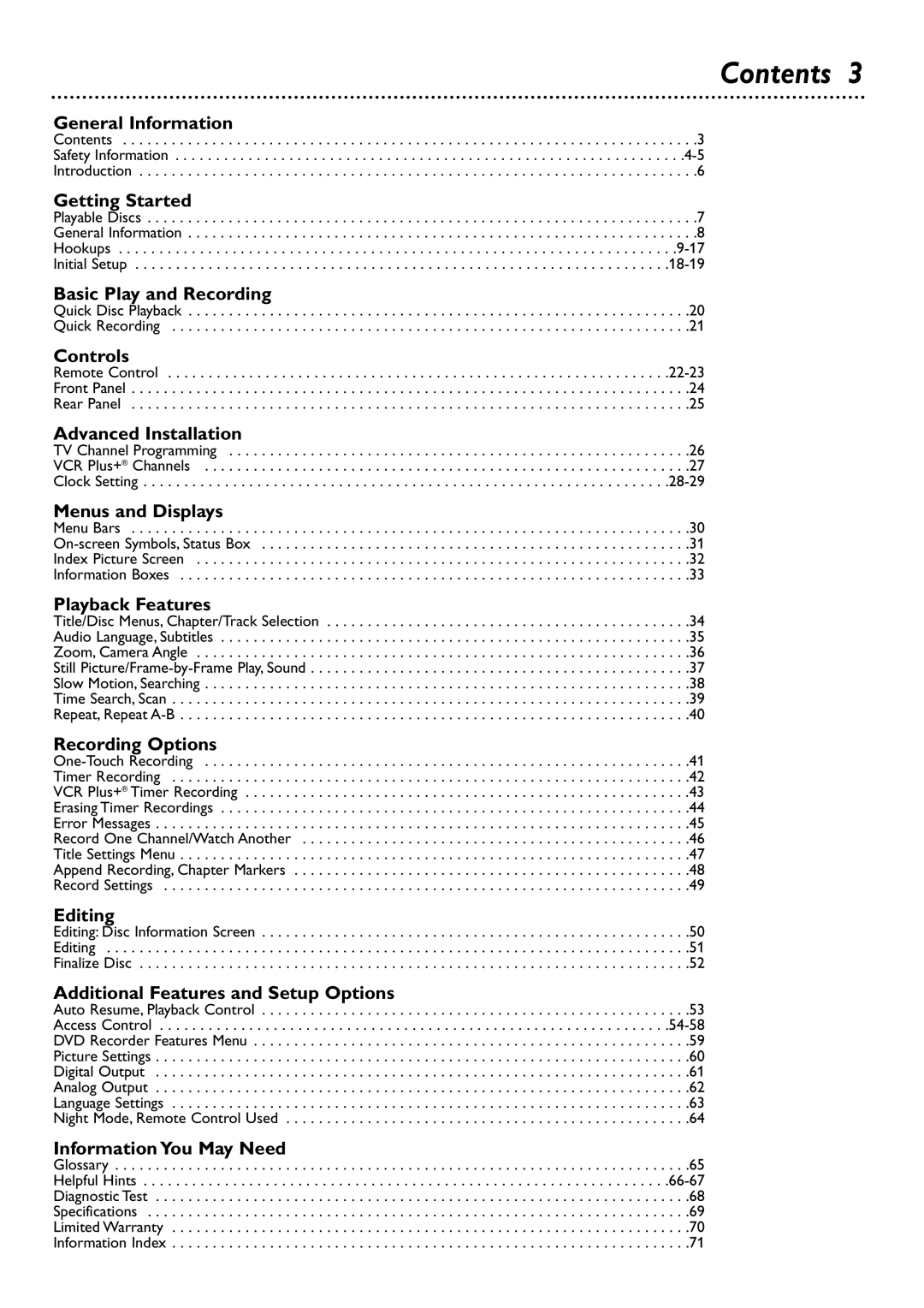 Philips DVDR72 owner manual Contents 