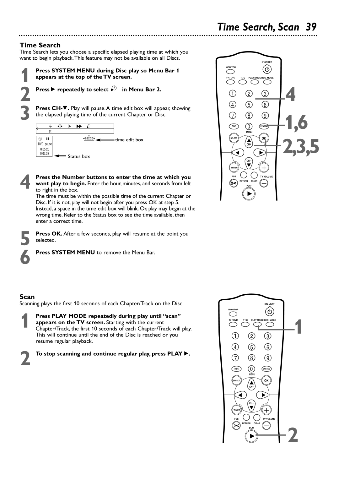 Philips DVDR72 owner manual Time Search, Scan 