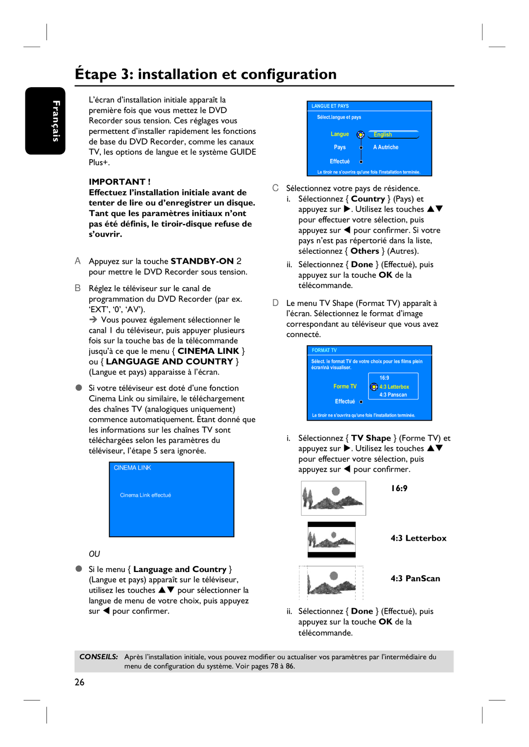 Philips DVDR7260H manuel dutilisation Étape 3 installation et configuration, 169, PanScan, Letterbox 