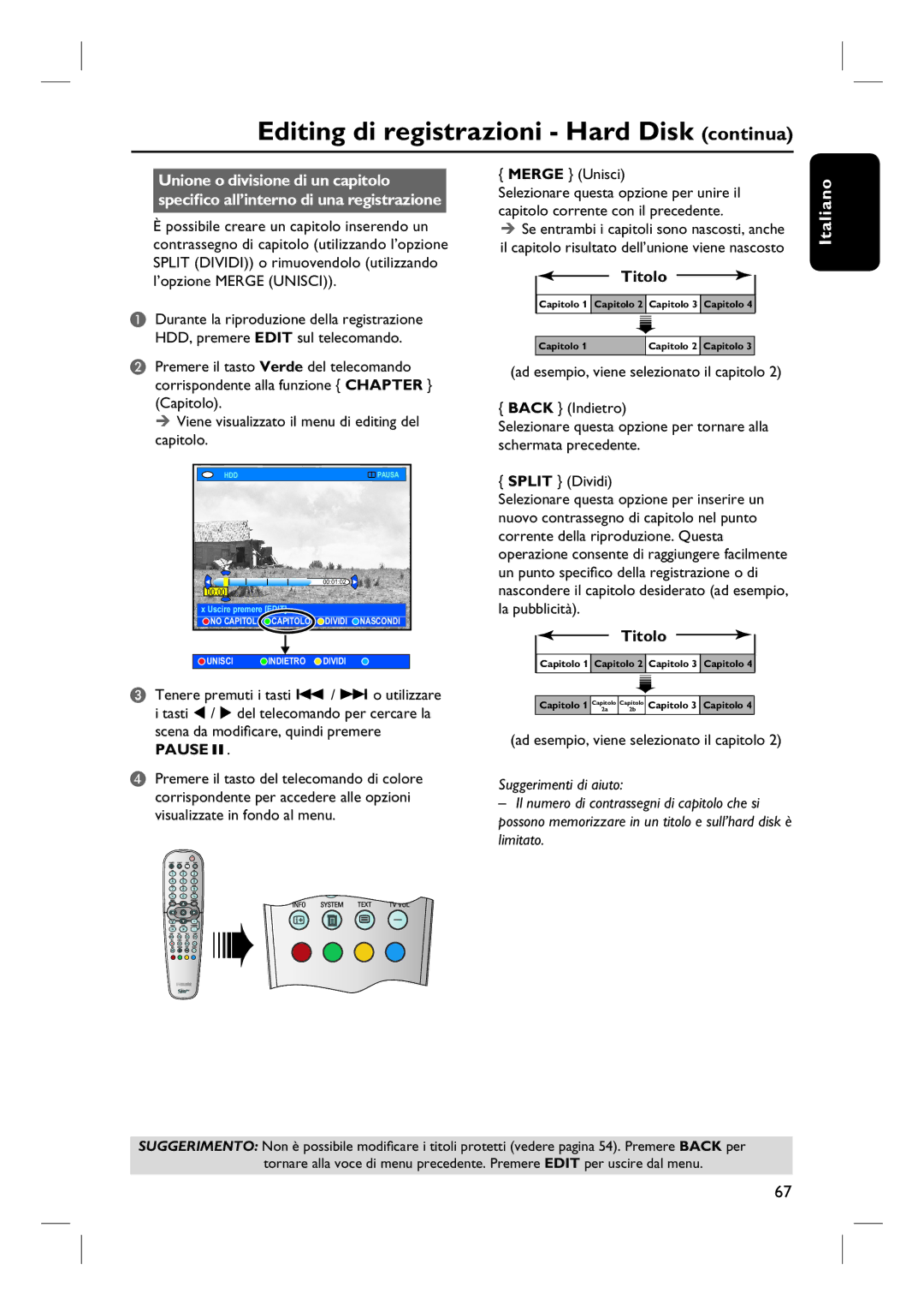 Philips DVDR7260H manual do utilizador Merge Unisci, Titolo, Ad esempio, viene selezionato il capitolo 