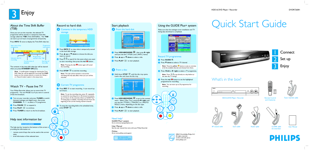 Philips DVDR7260H/05B user manual Enjoy 