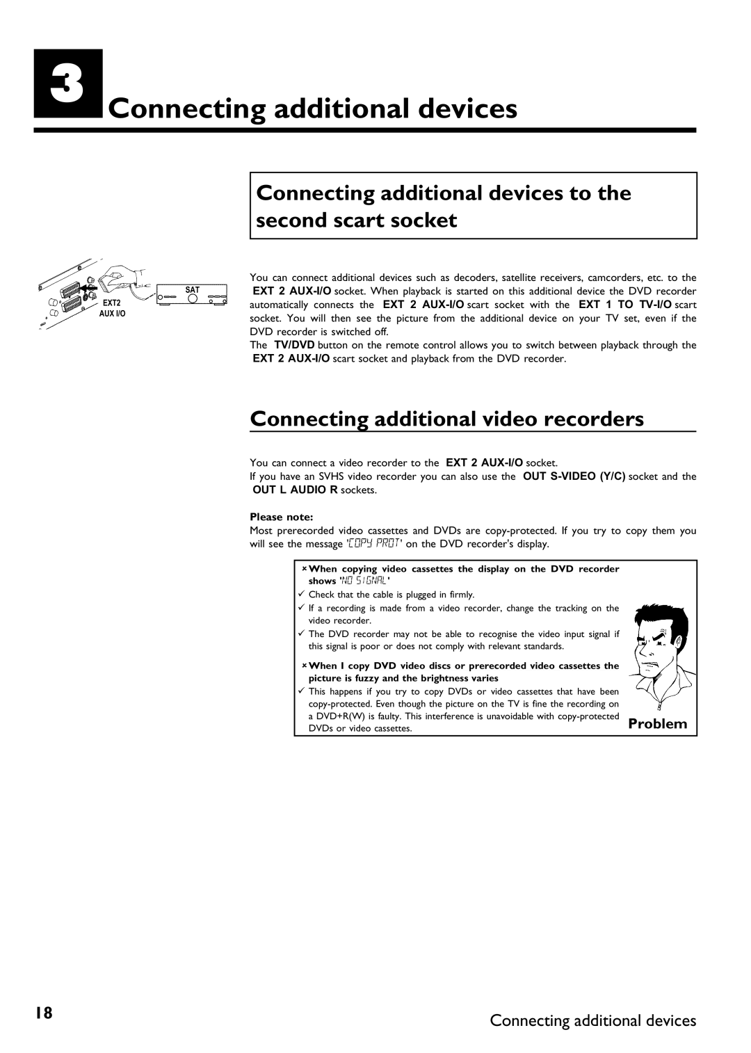 Philips DVDR75/001, DVDR75/021 CConnecting additional devices, Connecting additional devices to the second scart socket 