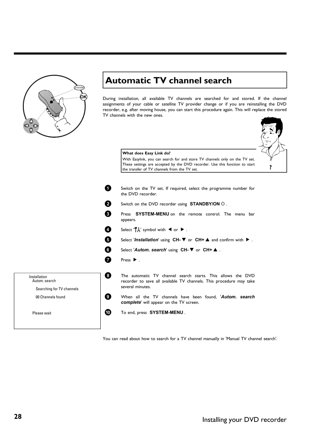 Philips DVDR75/001, DVDR75/021 manual Automatic TV channel search, What does Easy Link do? 