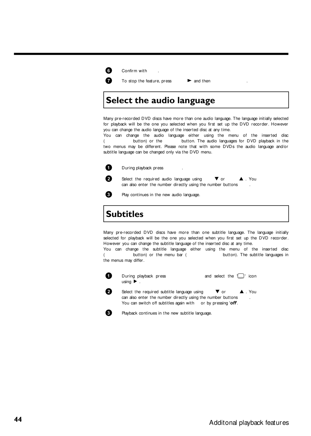 Philips DVDR75/001, DVDR75/021 manual Select the audio language, Subtitles 