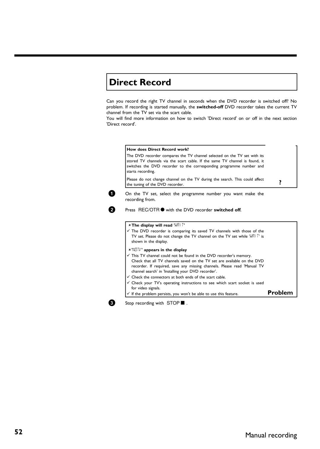 Philips DVDR75/001, DVDR75/021 manual How does Direct Record work?, Appears in the display 