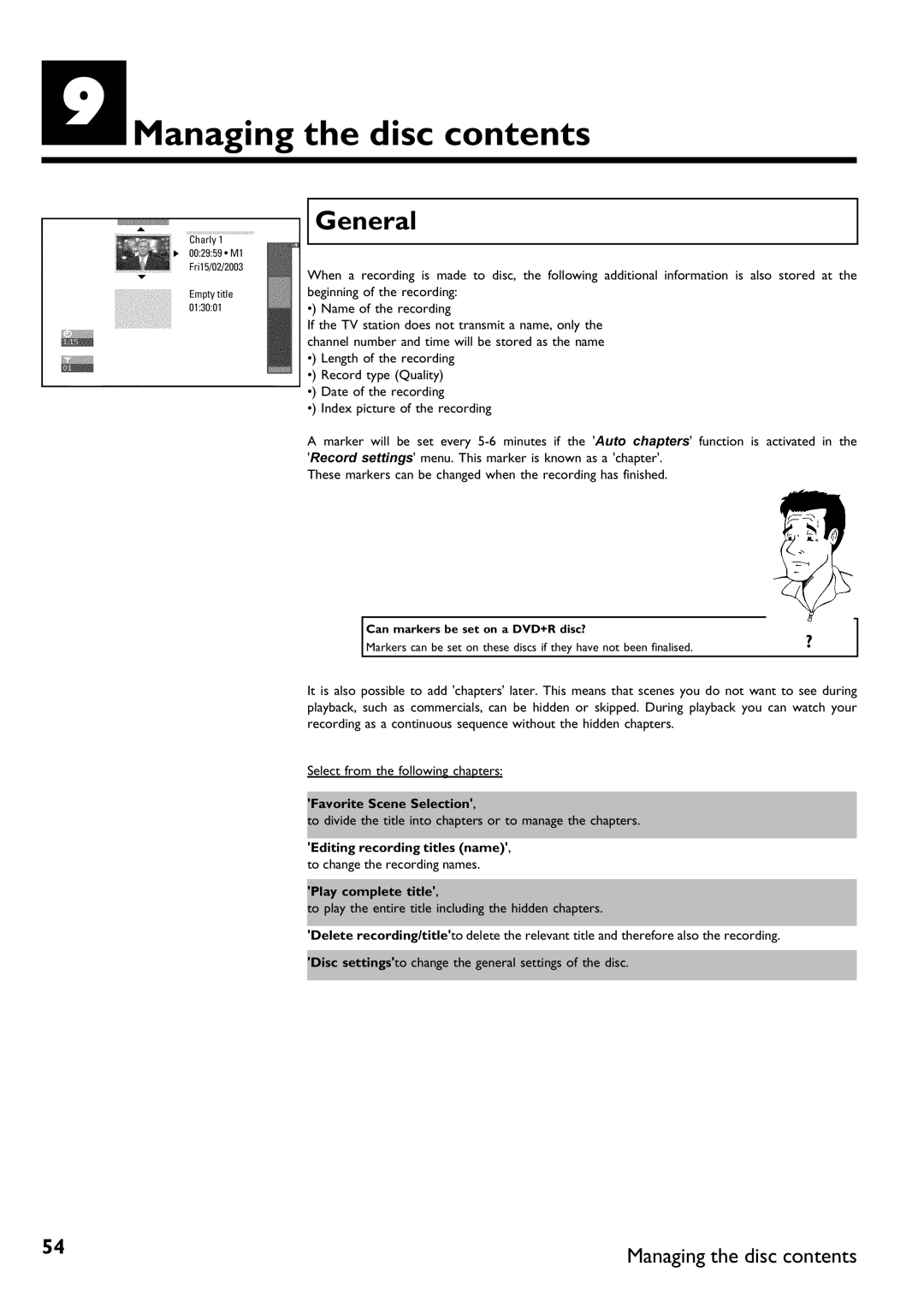 Philips DVDR75/001, DVDR75/021 manual IManaging the disc contents 