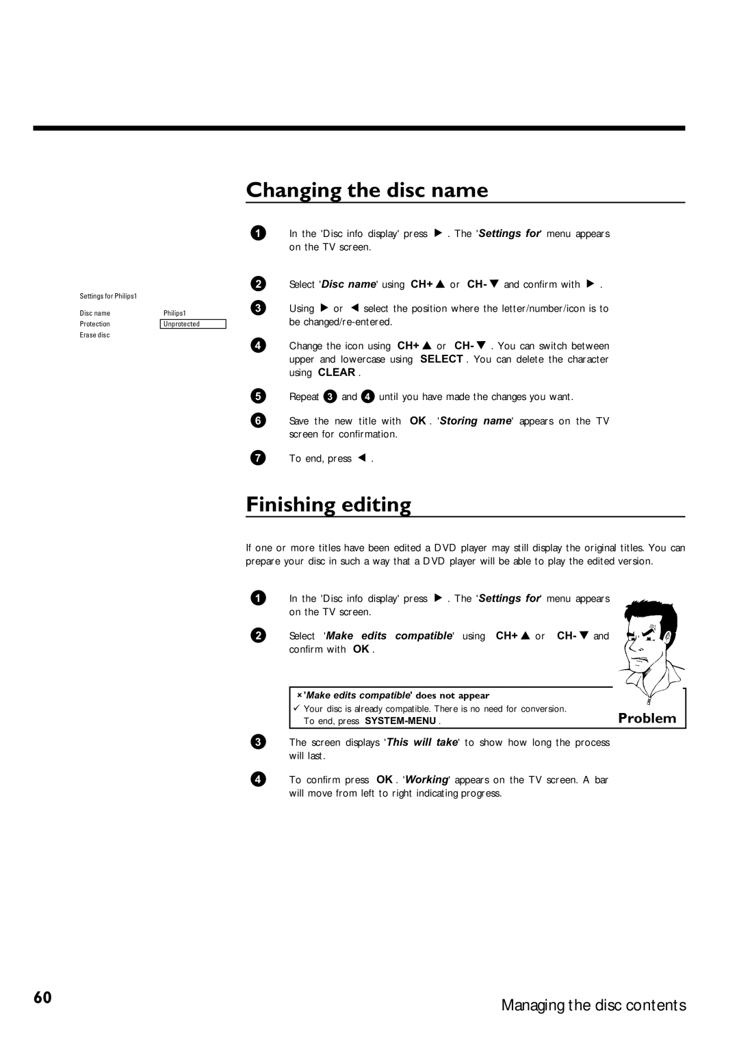 Philips DVDR75/001, DVDR75/021 manual Changing the disc name, Finishing editing 