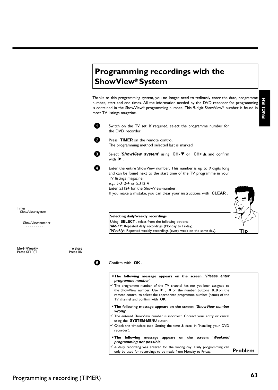 Philips DVDR75/021, DVDR75/001 manual Programming recordings with the ShowView System 