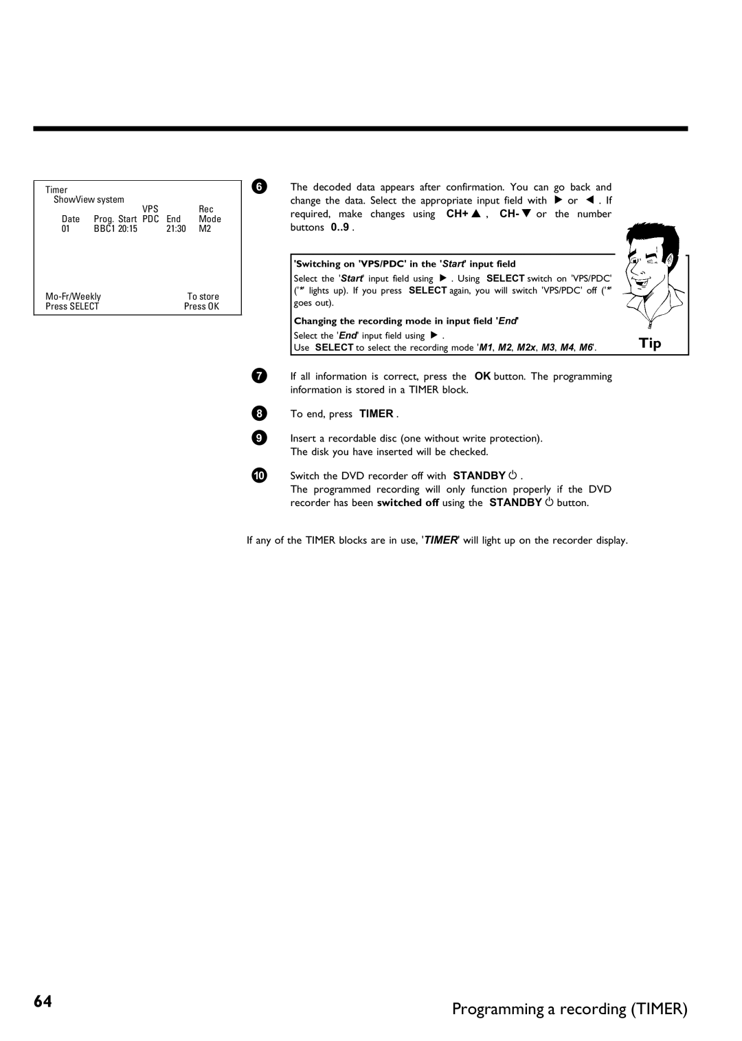 Philips DVDR75/001, DVDR75/021 manual Switching on VPS/PDC in the Start input field 